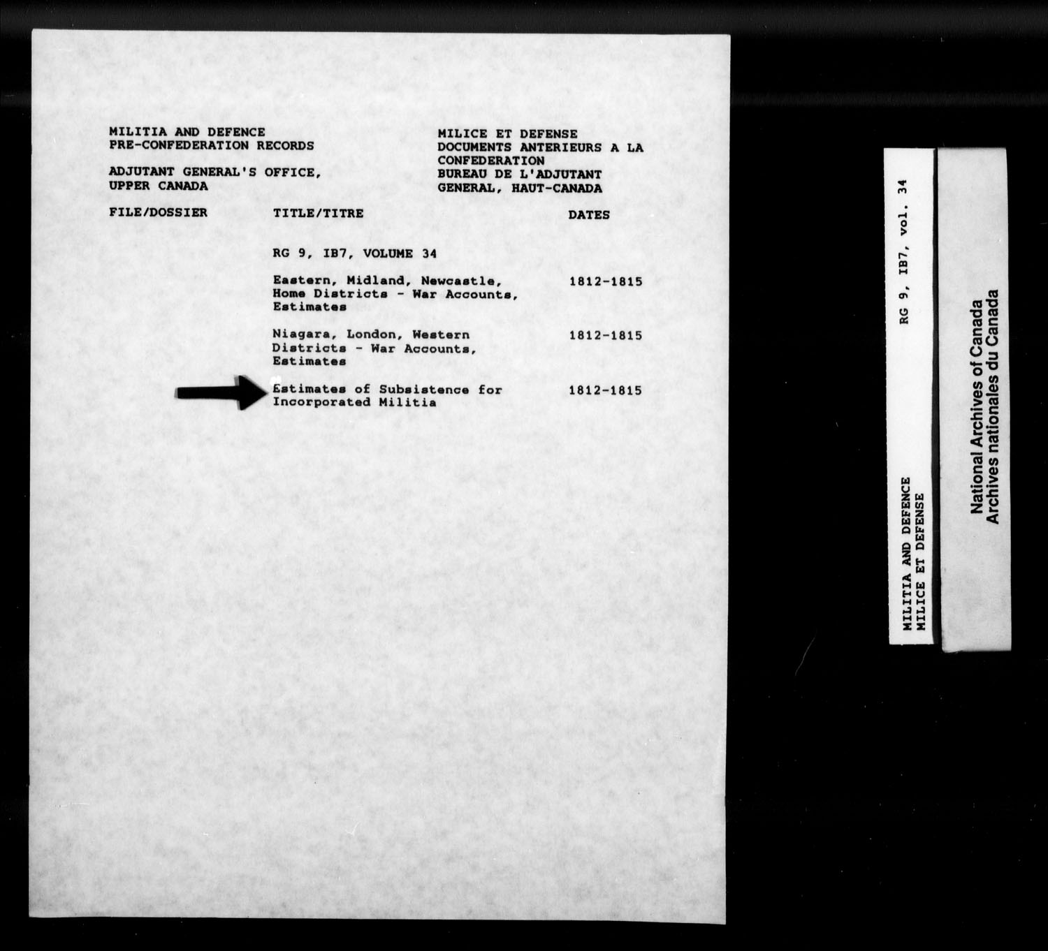 Title: War of 1812: Upper Canada Returns, Nominal Rolls and Paylists, RG 9 1B7 - Mikan Number: 183676 - Microform: t-10389