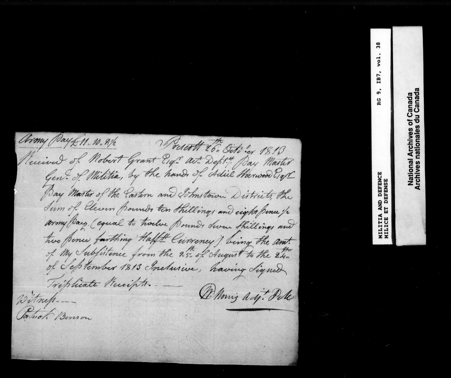 Title: War of 1812: Upper Canada Returns, Nominal Rolls and Paylists, RG 9 1B7 - Mikan Number: 183676 - Microform: t-10390