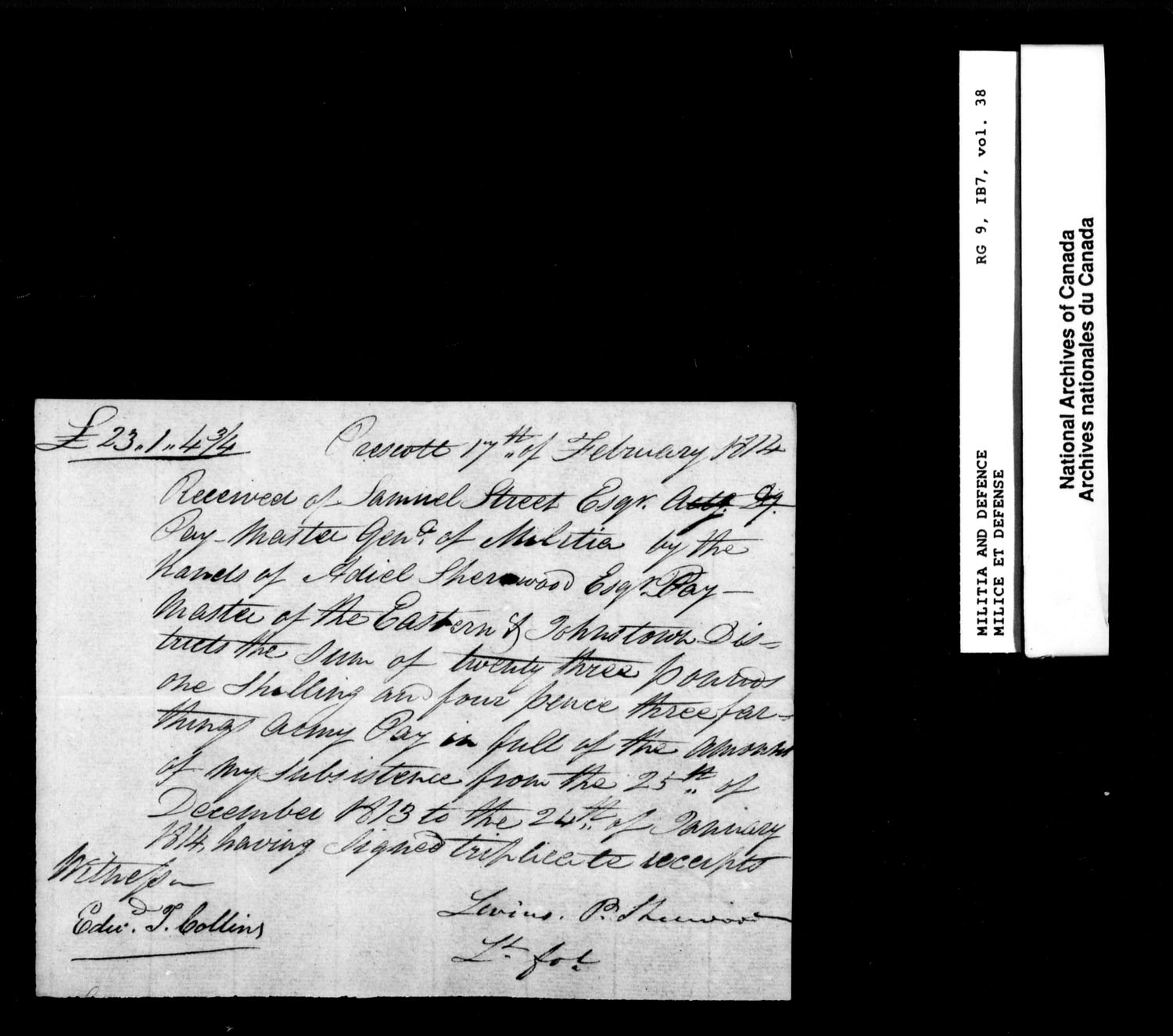 Titre : Guerre de 1812 : Haut-Canada, Recensements, contrles nominatifs et tats de solde, RG 9 1B7 - N d'enregistrement Mikan : 186035 - Microforme : t-10391