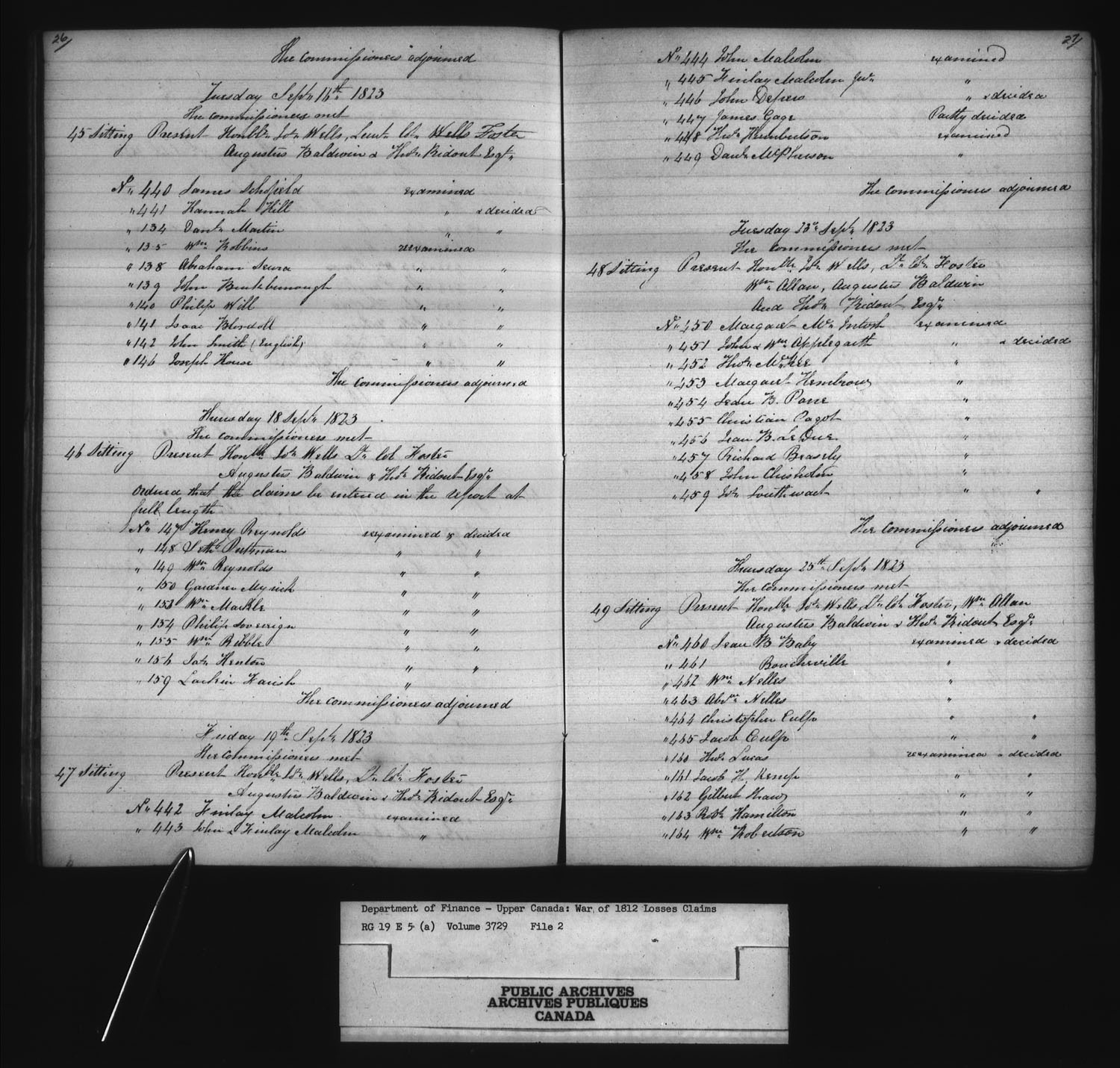 Title: War of 1812: Board of Claims for Losses, 1813-1848, RG 19 E5A - Mikan Number: 139215 - Microform: t-1122