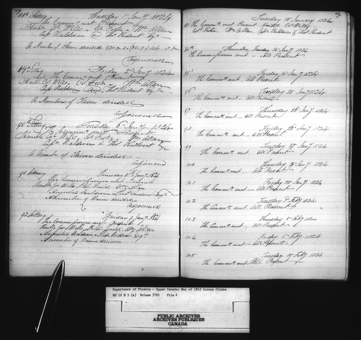 Title: War of 1812: Board of Claims for Losses, 1813-1848, RG 19 E5A - Mikan Number: 139215 - Microform: t-1122