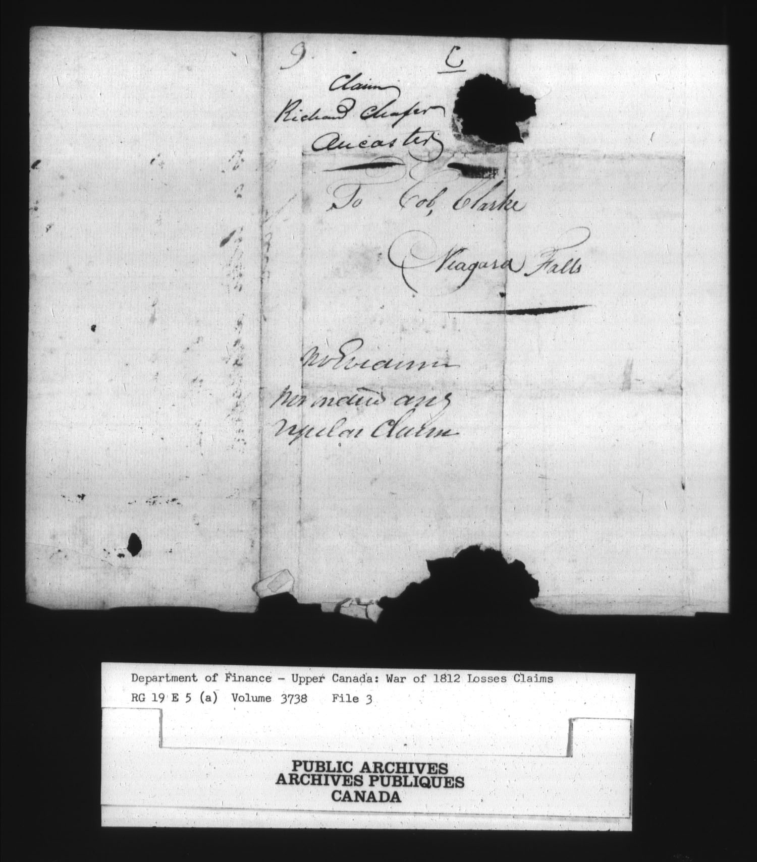 Title: War of 1812: Board of Claims for Losses, 1813-1848, RG 19 E5A - Mikan Number: 139215 - Microform: t-1126