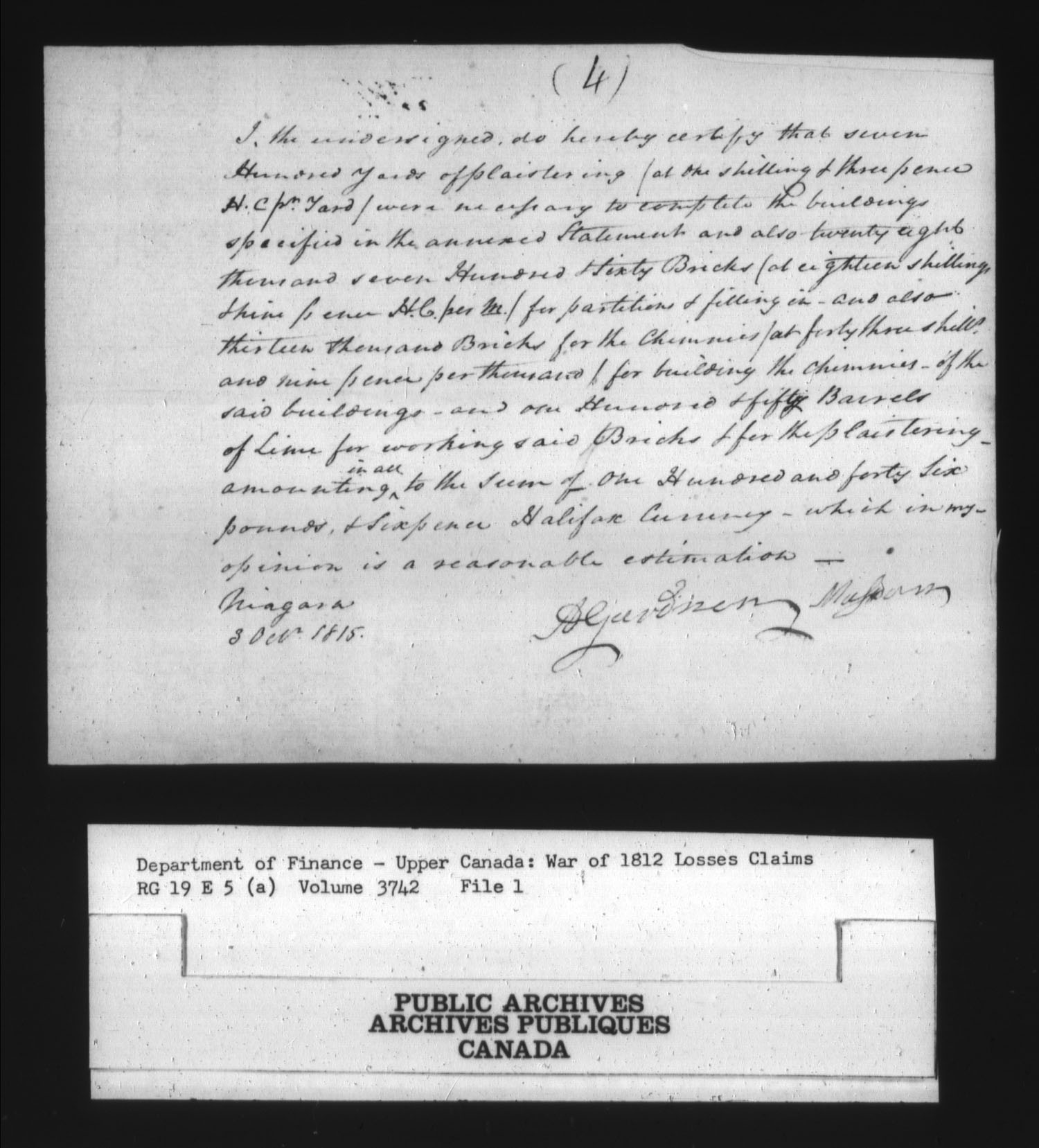 Title: War of 1812: Board of Claims for Losses, 1813-1848, RG 19 E5A - Mikan Number: 139215 - Microform: t-1127