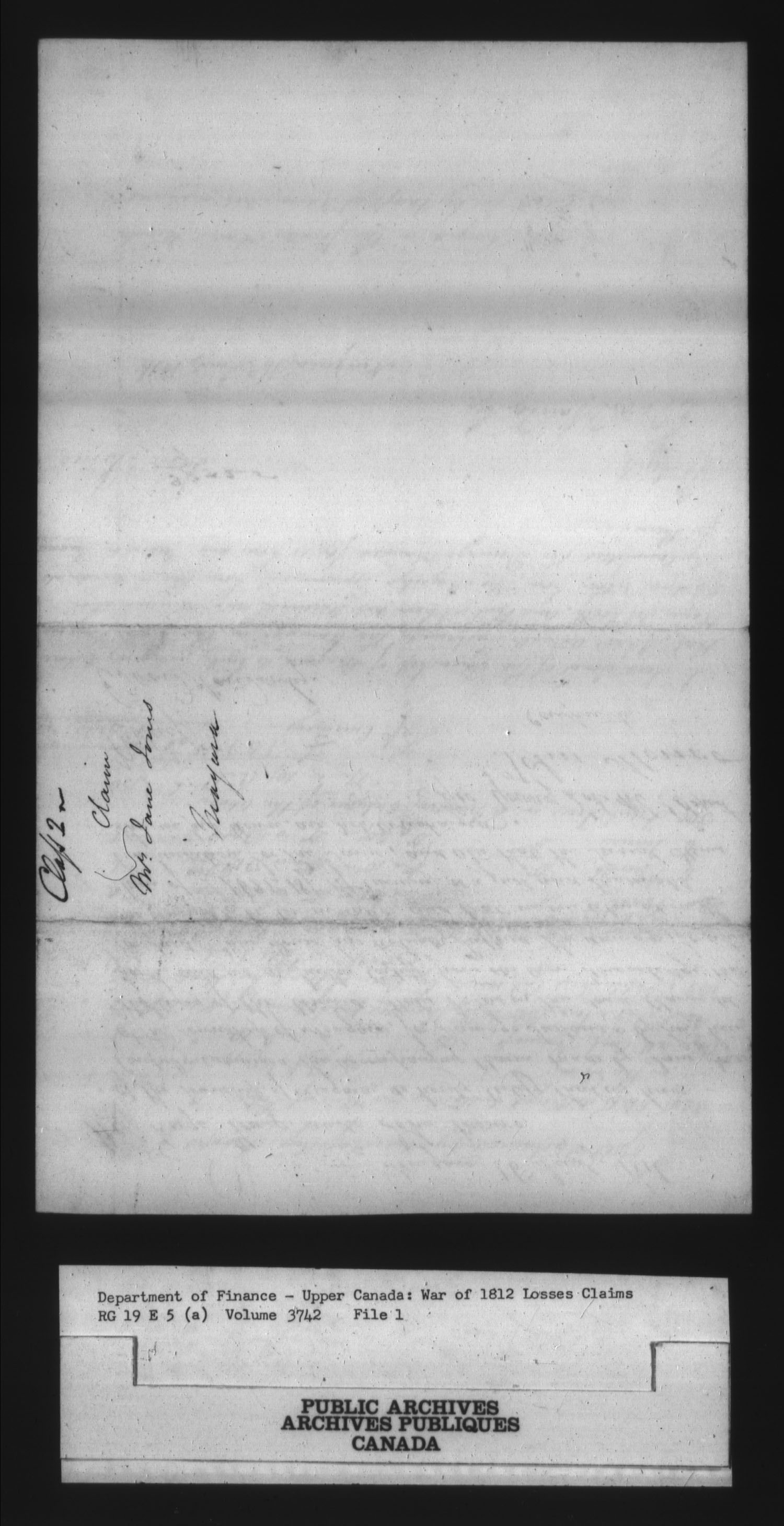Title: War of 1812: Board of Claims for Losses, 1813-1848, RG 19 E5A - Mikan Number: 139215 - Microform: t-1127