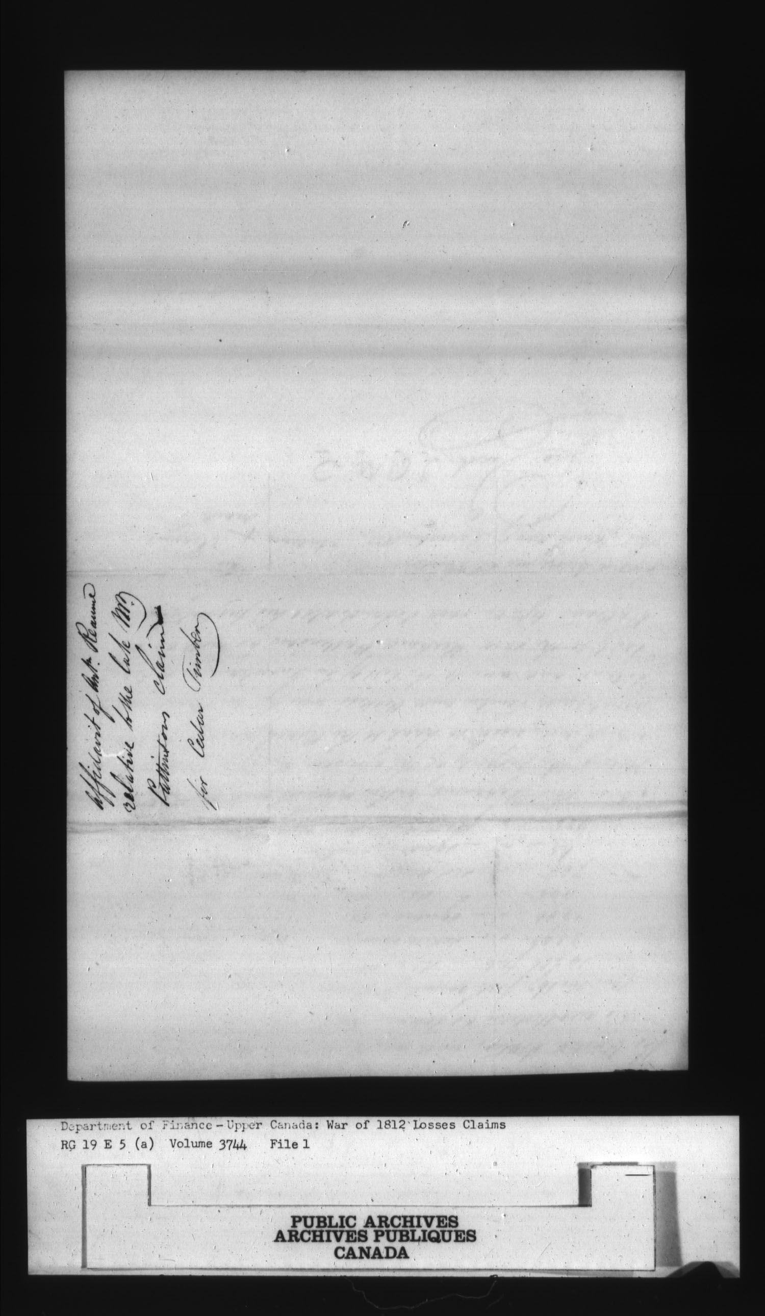 Title: War of 1812: Board of Claims for Losses, 1813-1848, RG 19 E5A - Mikan Number: 139215 - Microform: t-1128