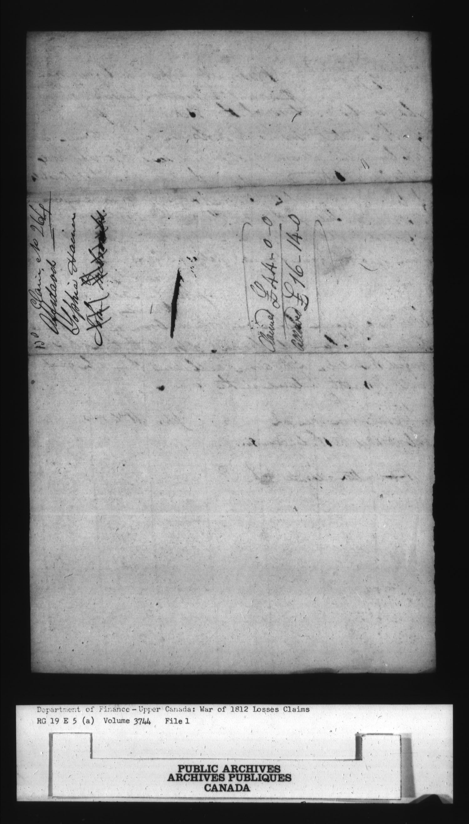 Title: War of 1812: Board of Claims for Losses, 1813-1848, RG 19 E5A - Mikan Number: 139215 - Microform: t-1128