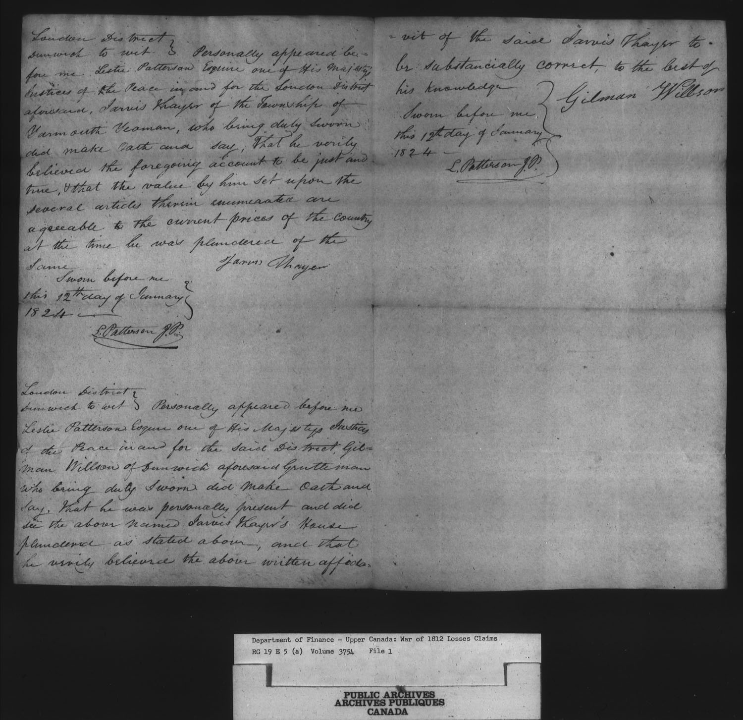 Title: War of 1812: Board of Claims for Losses, 1813-1848, RG 19 E5A - Mikan Number: 139215 - Microform: t-1135