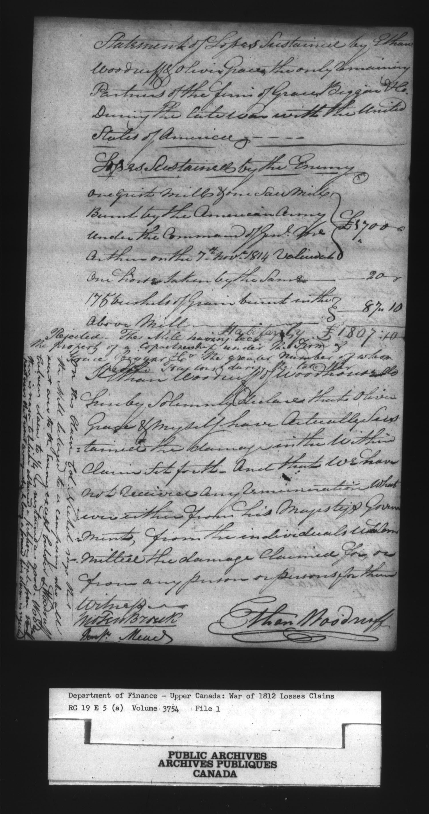 Title: War of 1812: Board of Claims for Losses, 1813-1848, RG 19 E5A - Mikan Number: 139215 - Microform: t-1136