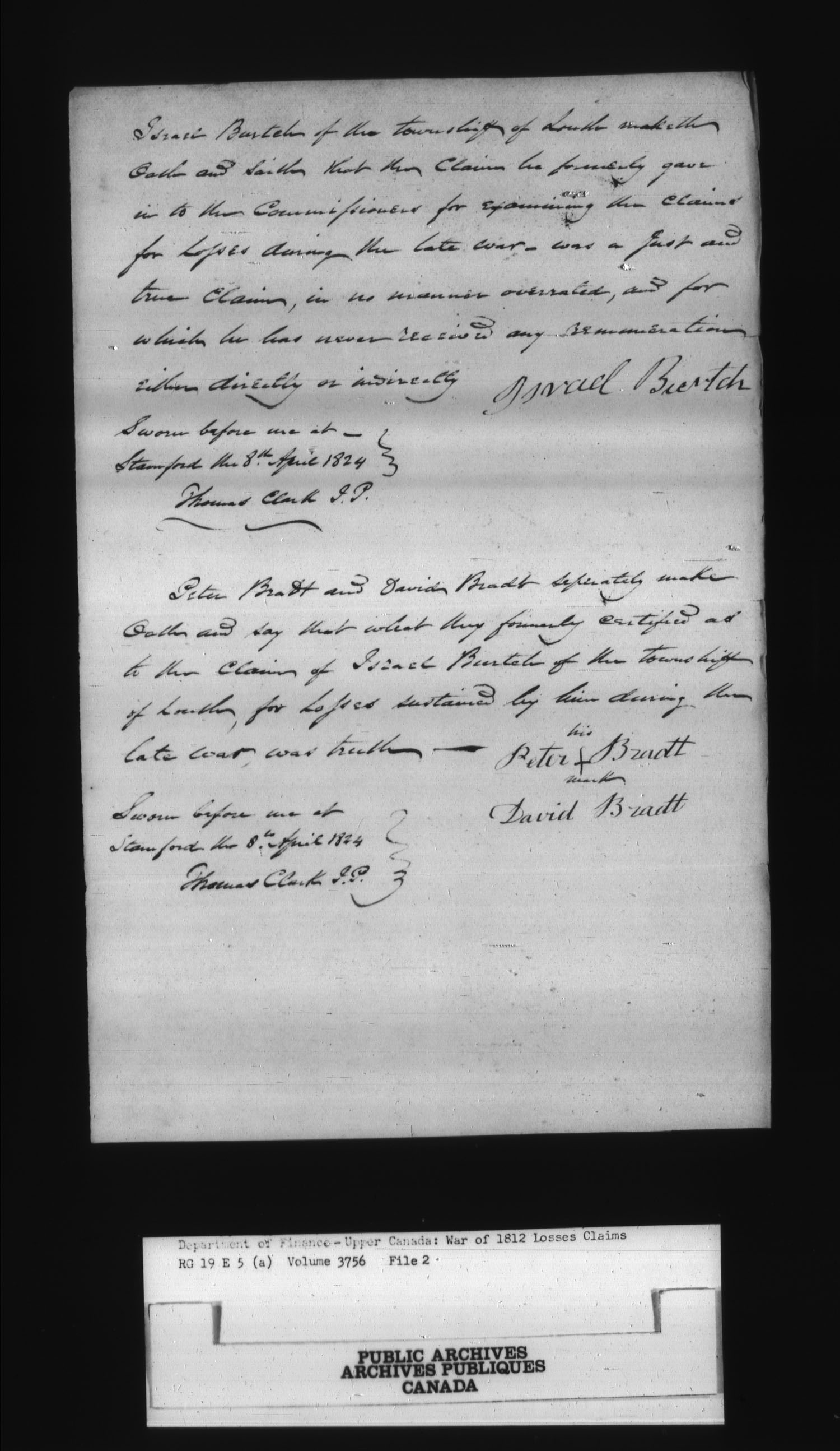 Titre : Guerre de 1812 : Commission des rclamations pour pertes subies, 1813-1848, RG 19 E5A - N d'enregistrement Mikan : 163603 - Microforme : t-1137