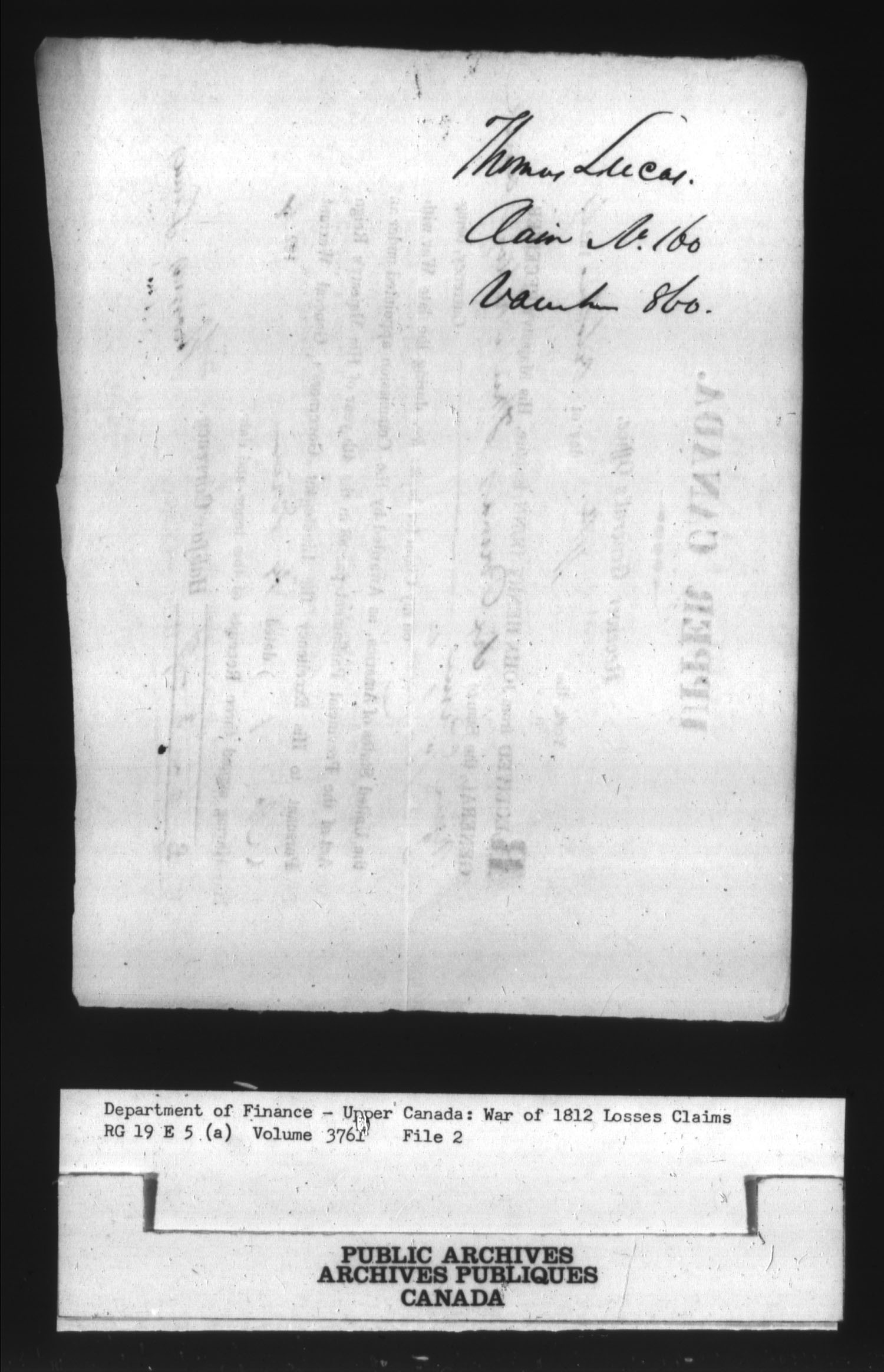 Title: War of 1812: Board of Claims for Losses, 1813-1848, RG 19 E5A - Mikan Number: 139215 - Microform: t-1141