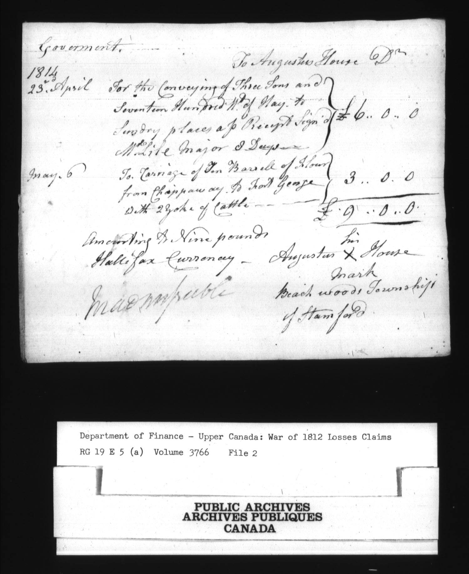 Title: War of 1812: Board of Claims for Losses, 1813-1848, RG 19 E5A - Mikan Number: 139215 - Microform: t-1143
