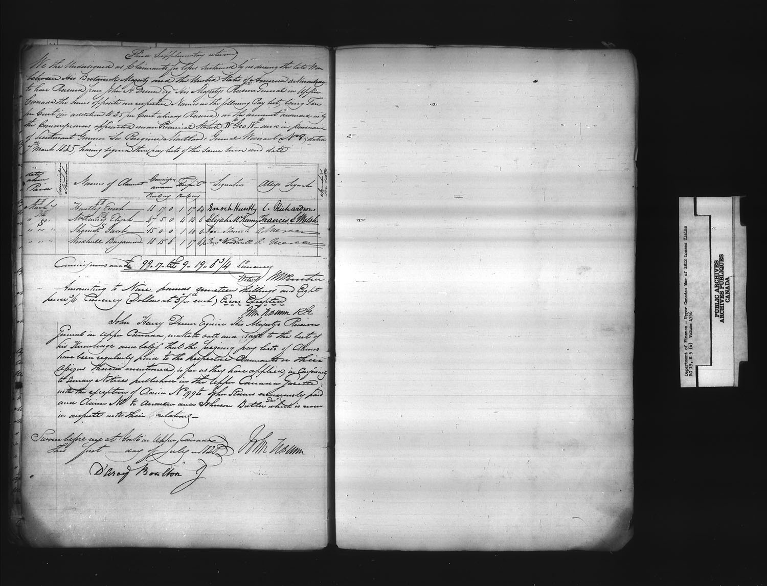 Title: War of 1812: Board of Claims for Losses, 1813-1848, RG 19 E5A - Mikan Number: 139215 - Microform: t-1144