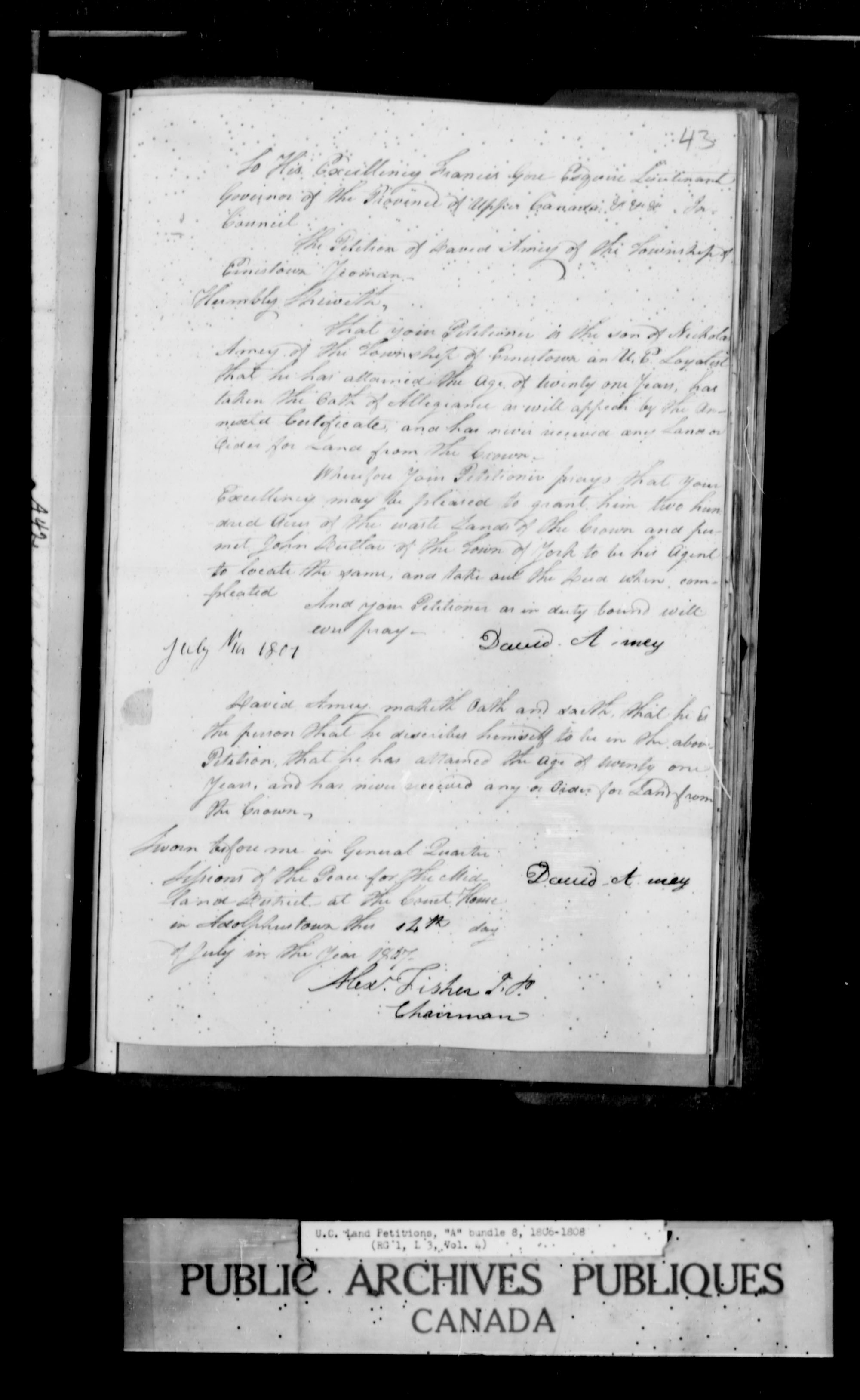 Titre : Demandes de terres du Haut-Canada (1763-1865) - N d'enregistrement Mikan : 205131 - Microforme : c-1609