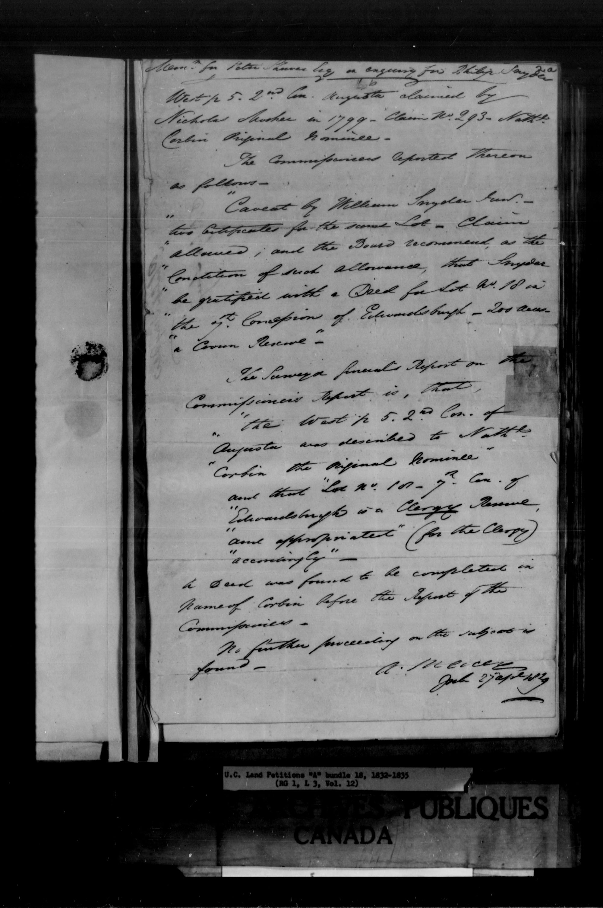 Titre : Demandes de terres du Haut-Canada (1763-1865) - N d'enregistrement Mikan : 205131 - Microforme : c-1613