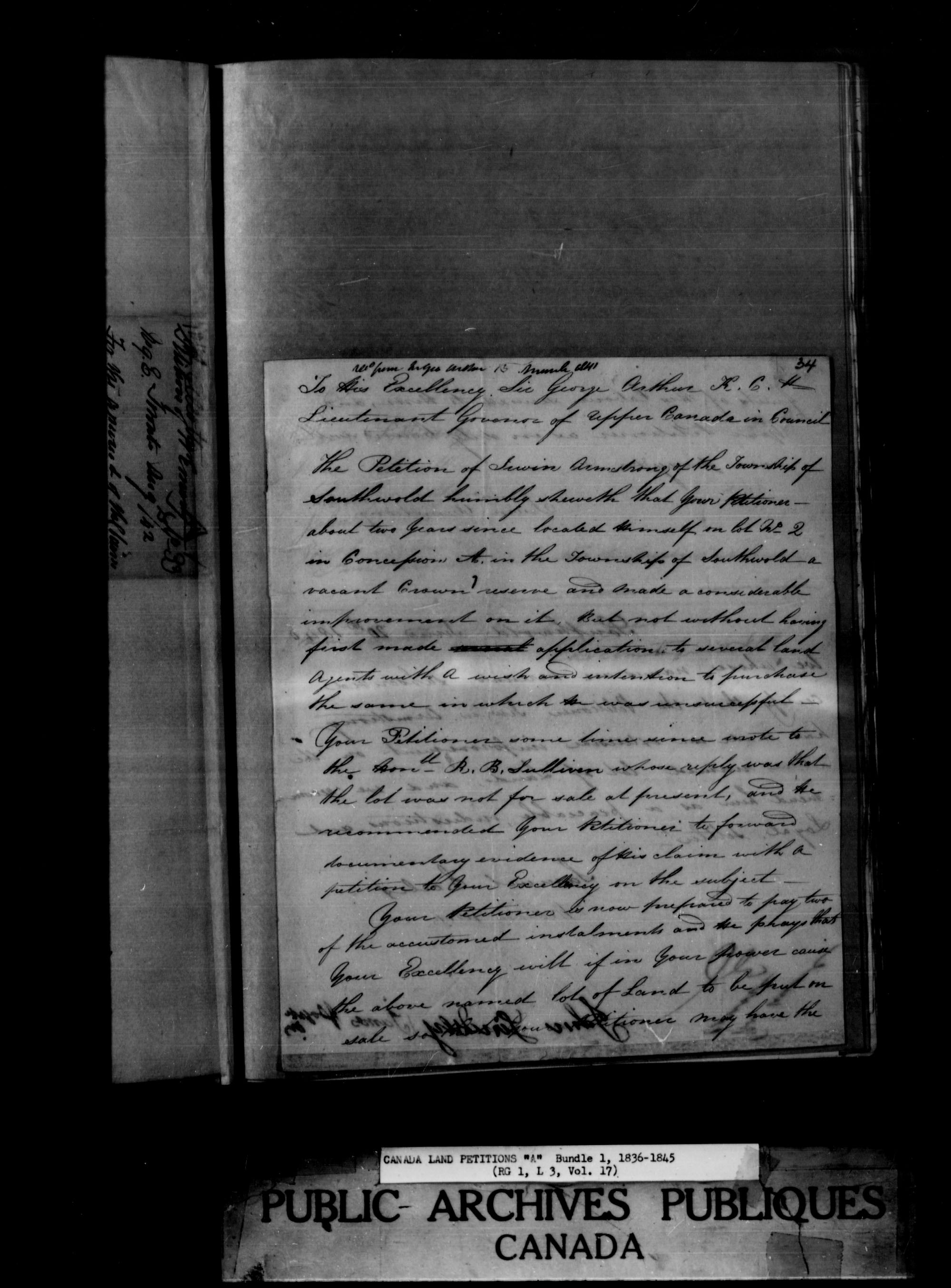 Title: Upper Canada Land Petitions (1763-1865) - Mikan Number: 205131 - Microform: c-1615