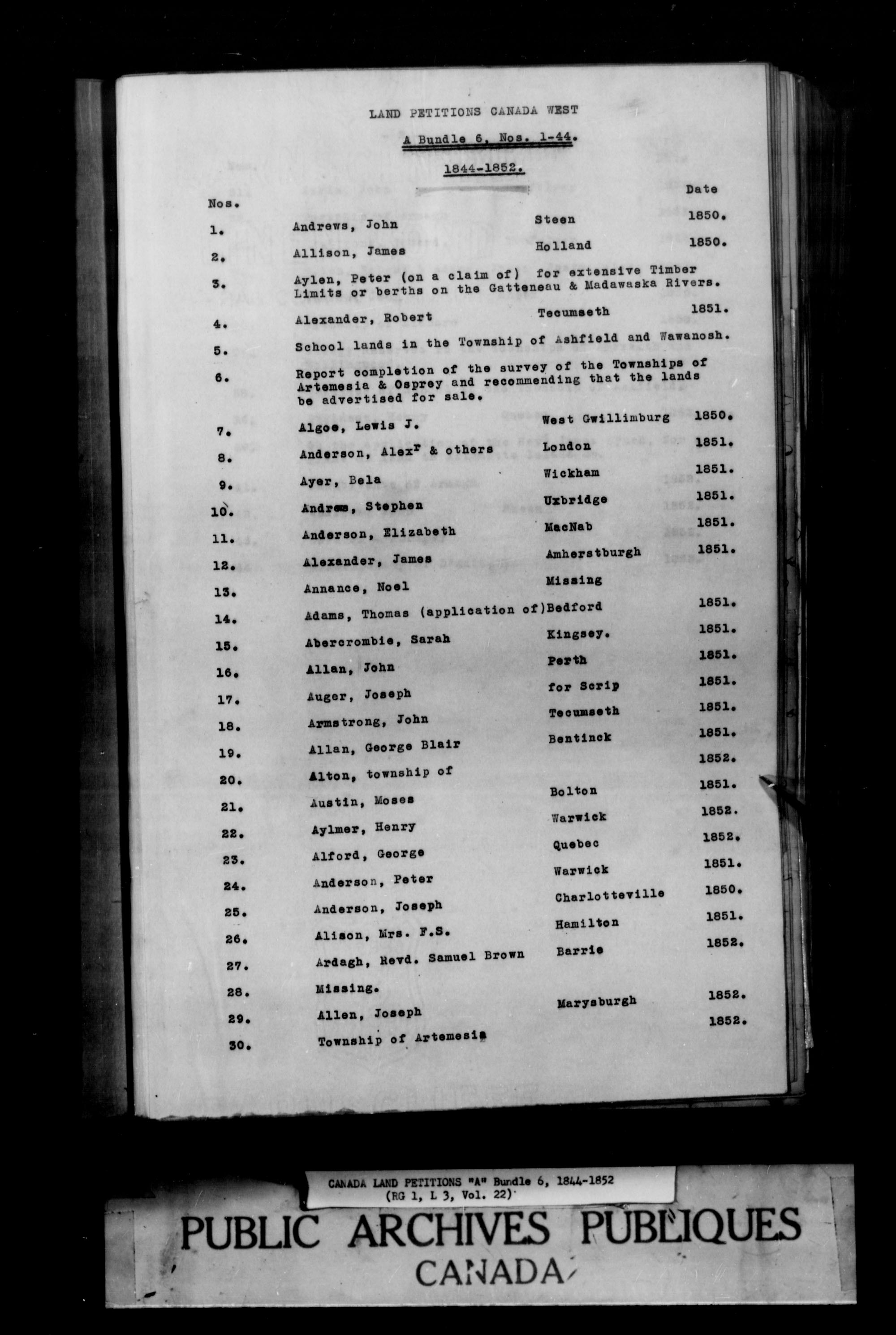 Title: Upper Canada Land Petitions (1763-1865) - Mikan Number: 205131 - Microform: c-1617