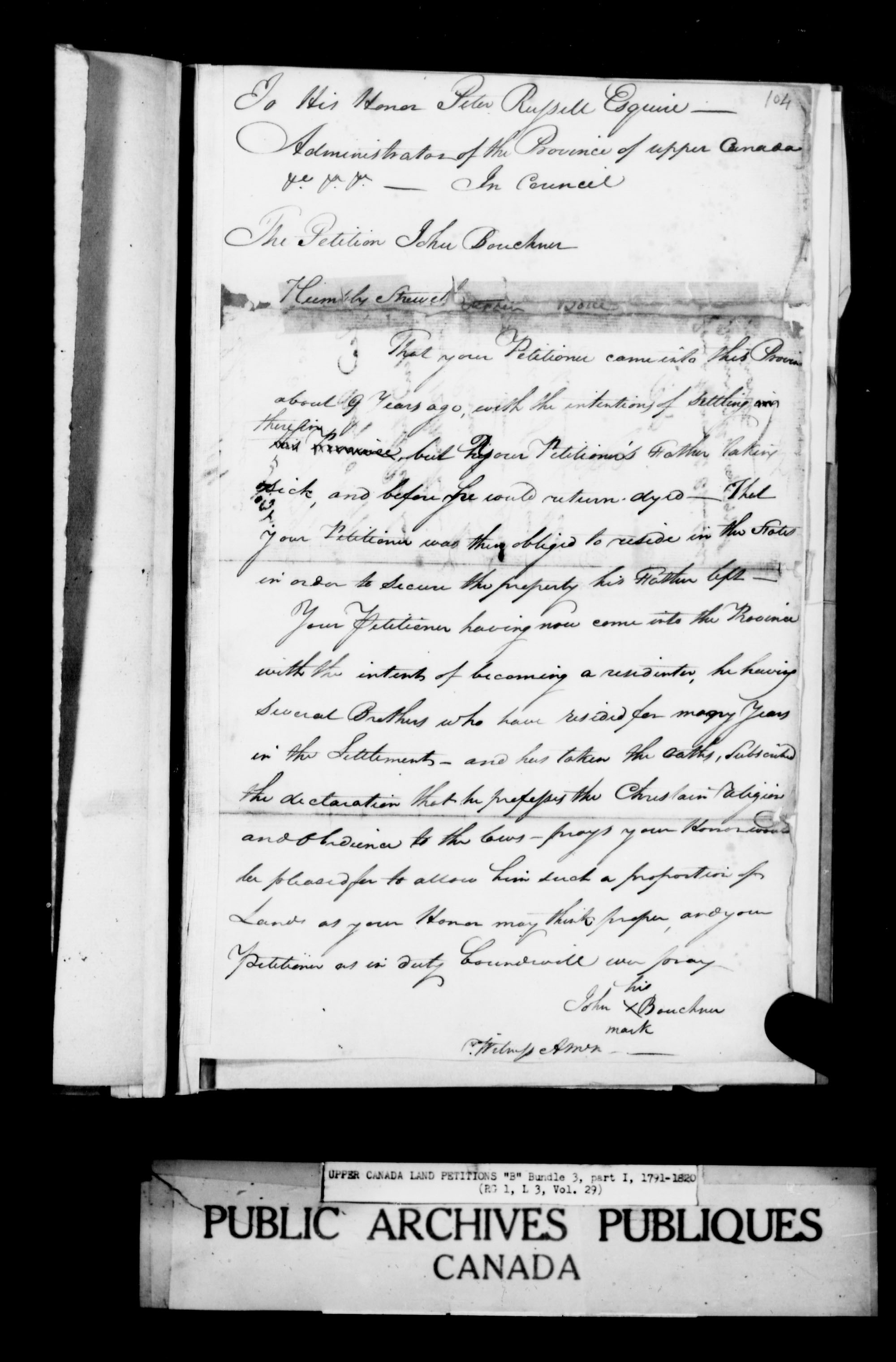 Title: Upper Canada Land Petitions (1763-1865) - Mikan Number: 205131 - Microform: c-1619