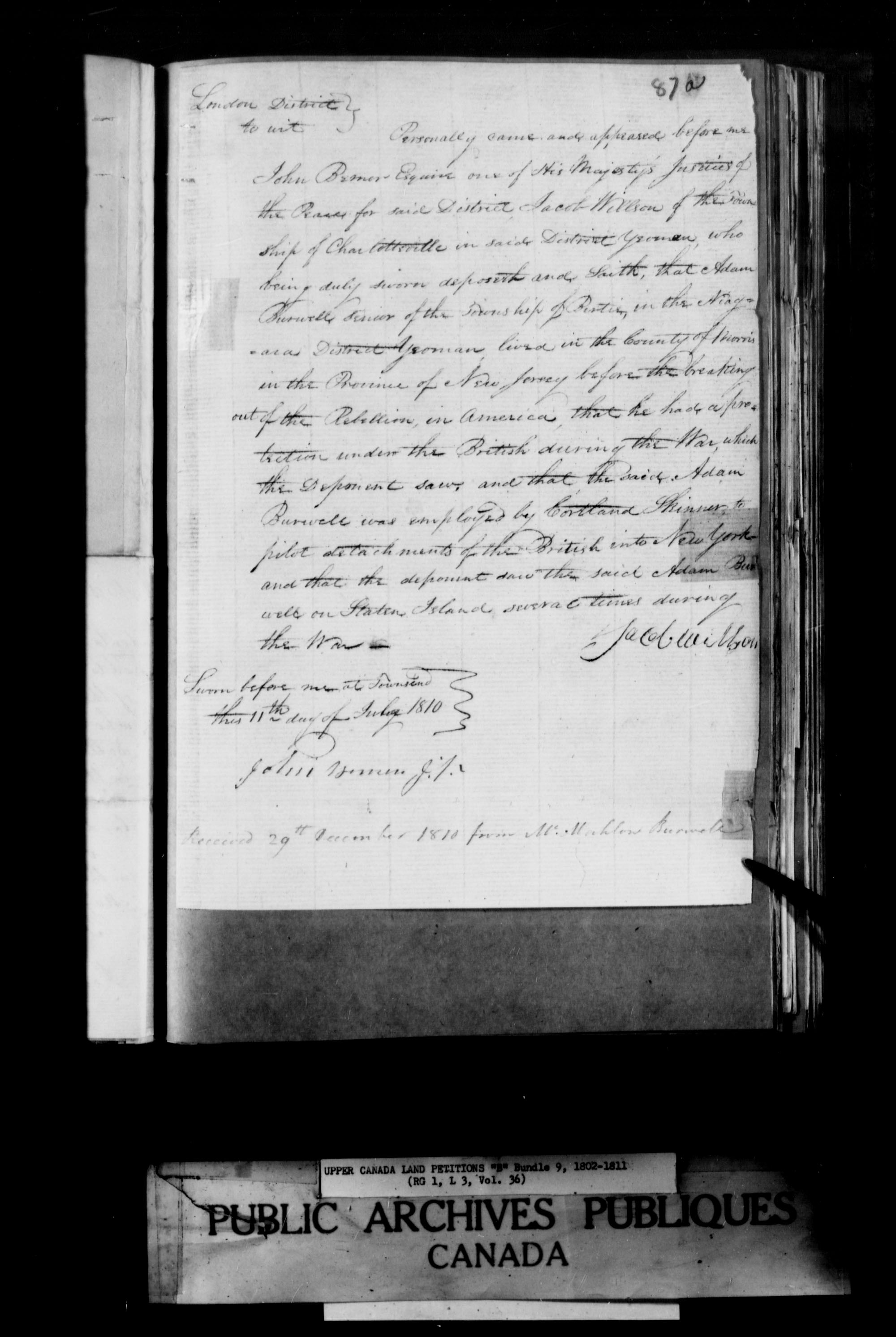 Title: Upper Canada Land Petitions (1763-1865) - Mikan Number: 205131 - Microform: c-1622