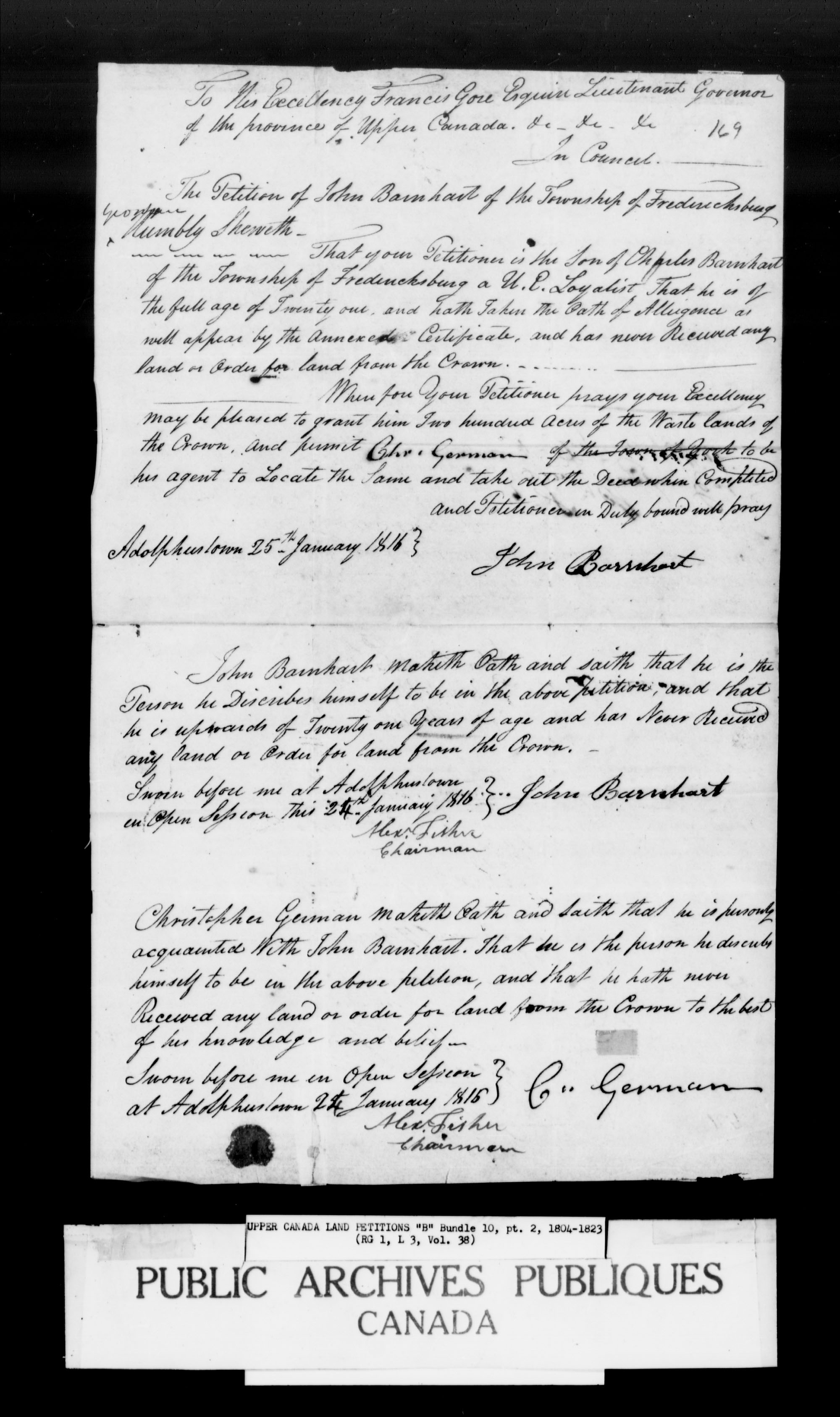 Titre : Demandes de terres du Haut-Canada (1763-1865) - N d'enregistrement Mikan : 205131 - Microforme : c-1624
