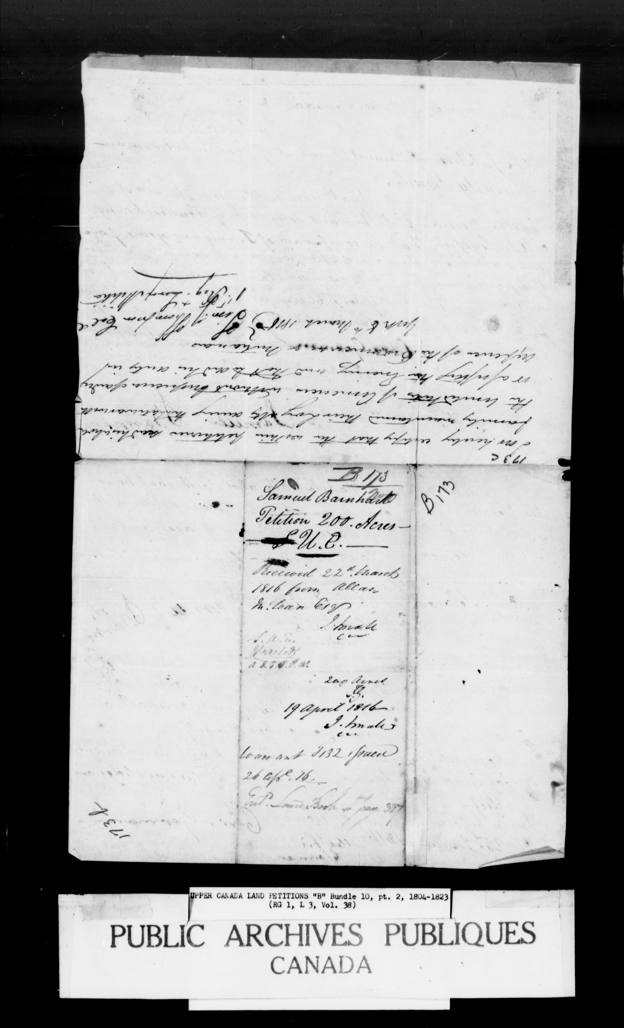 Titre : Demandes de terres du Haut-Canada (1763-1865) - N d'enregistrement Mikan : 205131 - Microforme : c-1624
