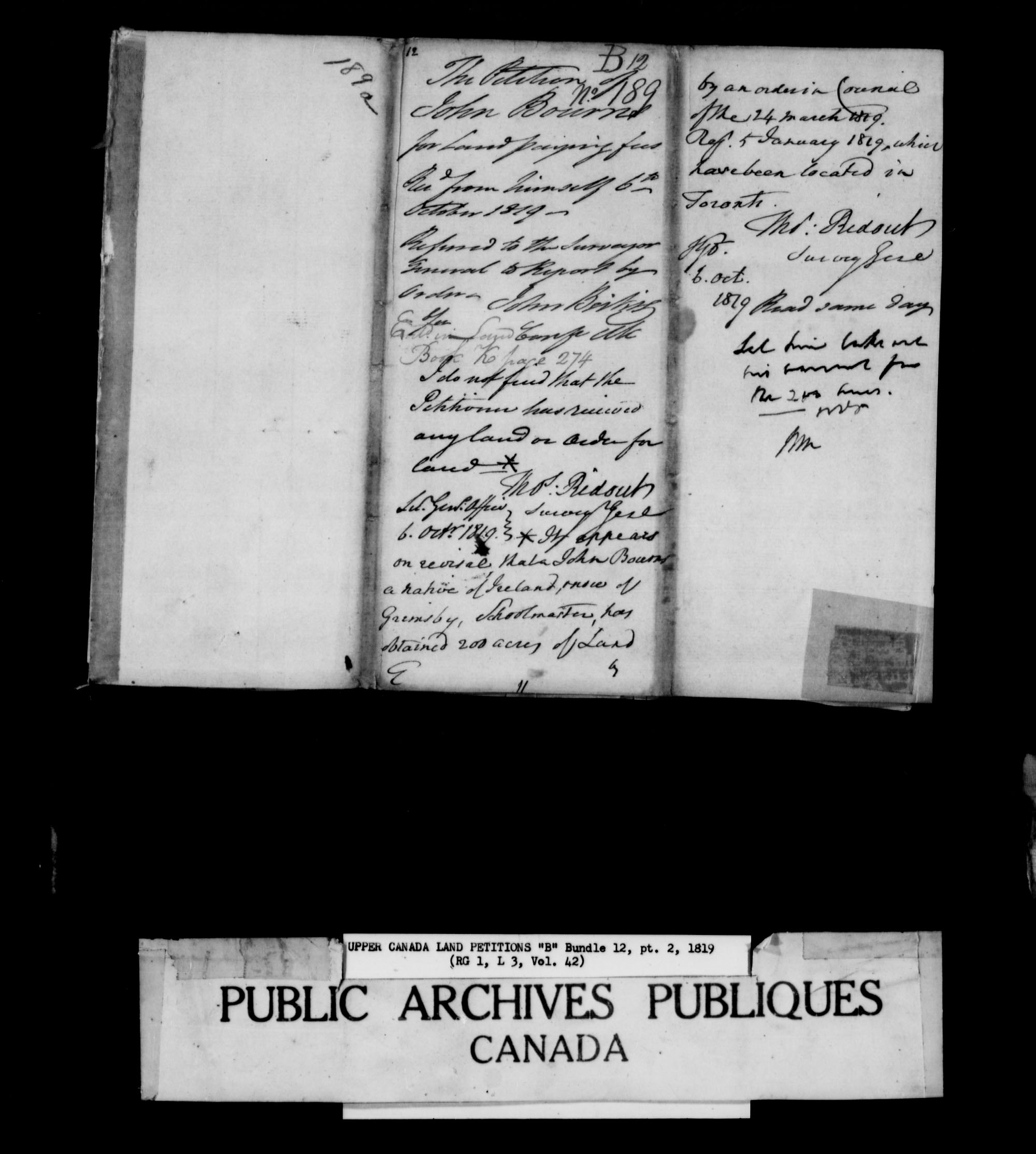 Title: Upper Canada Land Petitions (1763-1865) - Mikan Number: 205131 - Microform: c-1625