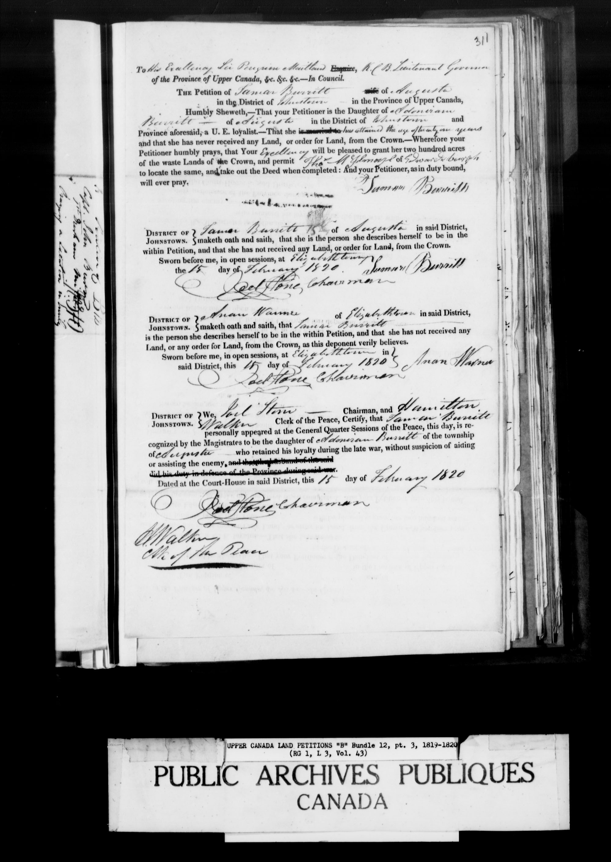 Titre : Demandes de terres du Haut-Canada (1763-1865) - N d'enregistrement Mikan : 205131 - Microforme : c-1625