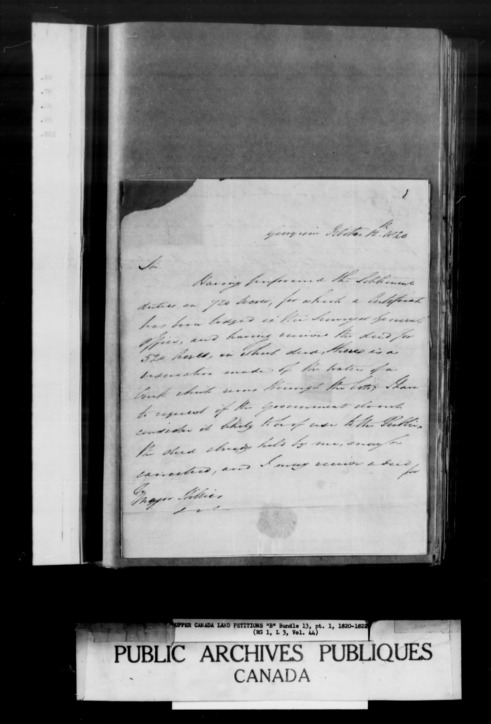Titre : Demandes de terres du Haut-Canada (1763-1865) - N d'enregistrement Mikan : 205131 - Microforme : c-1626