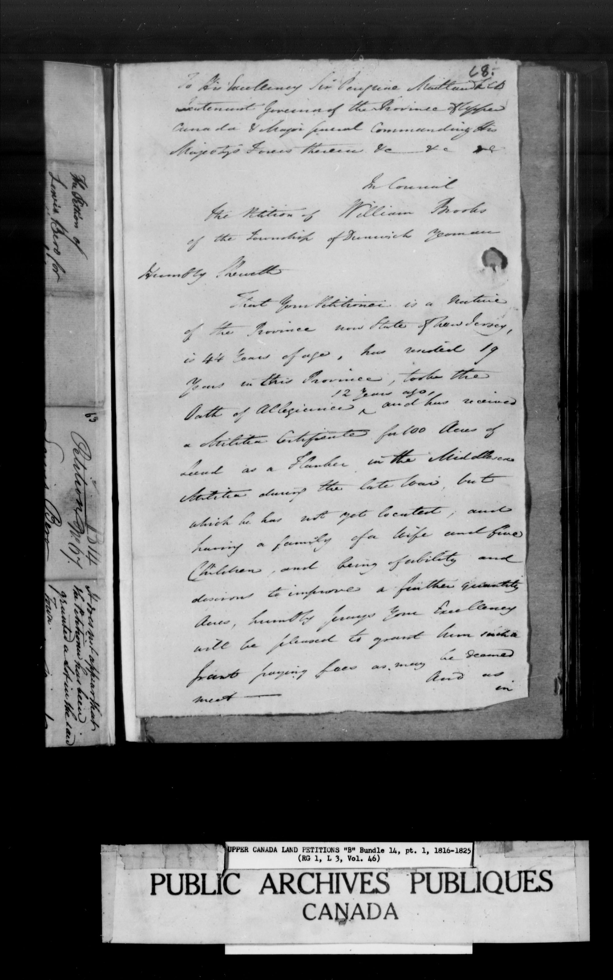 Title: Upper Canada Land Petitions (1763-1865) - Mikan Number: 205131 - Microform: c-1626
