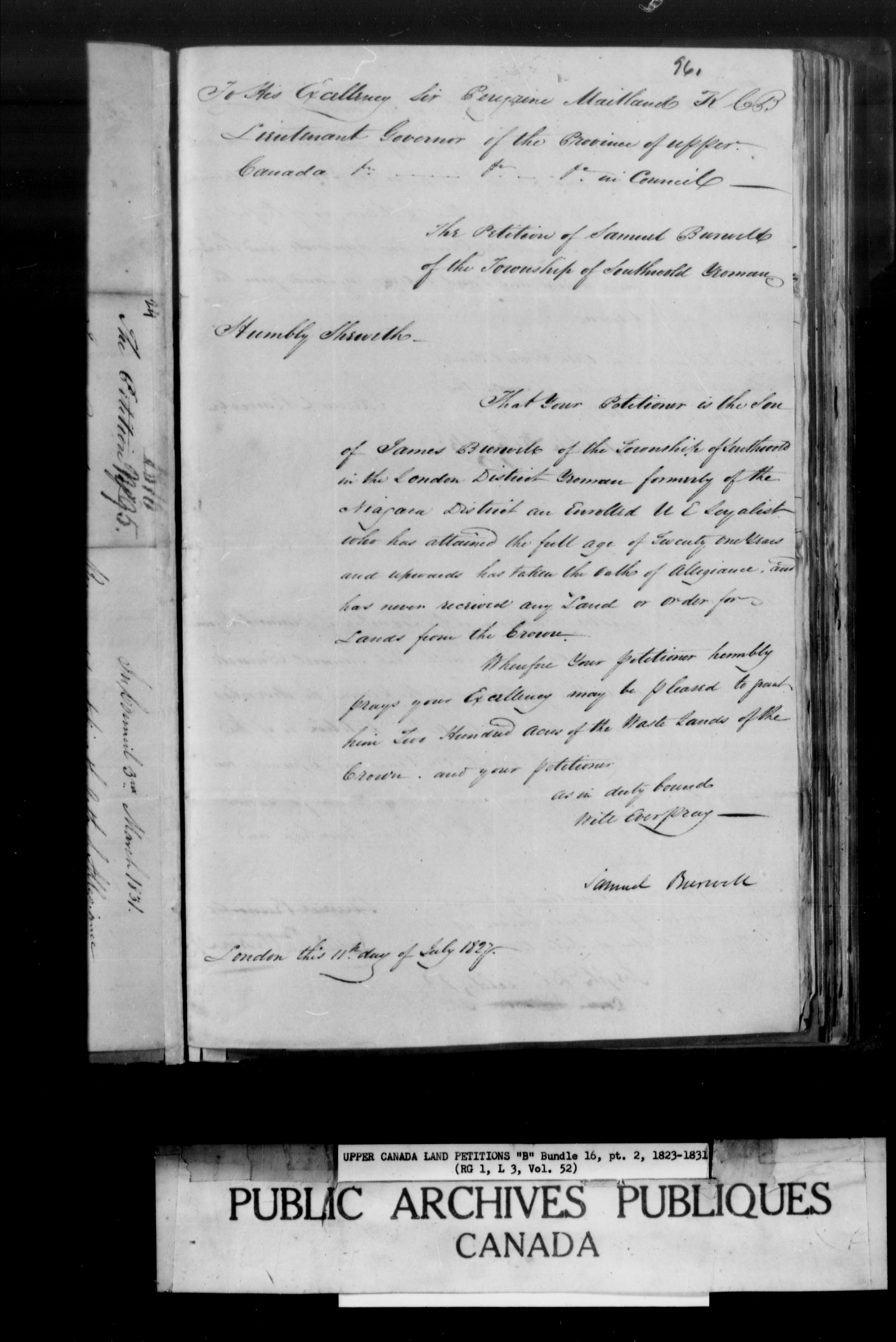 Title: Upper Canada Land Petitions (1763-1865) - Mikan Number: 205131 - Microform: c-1629