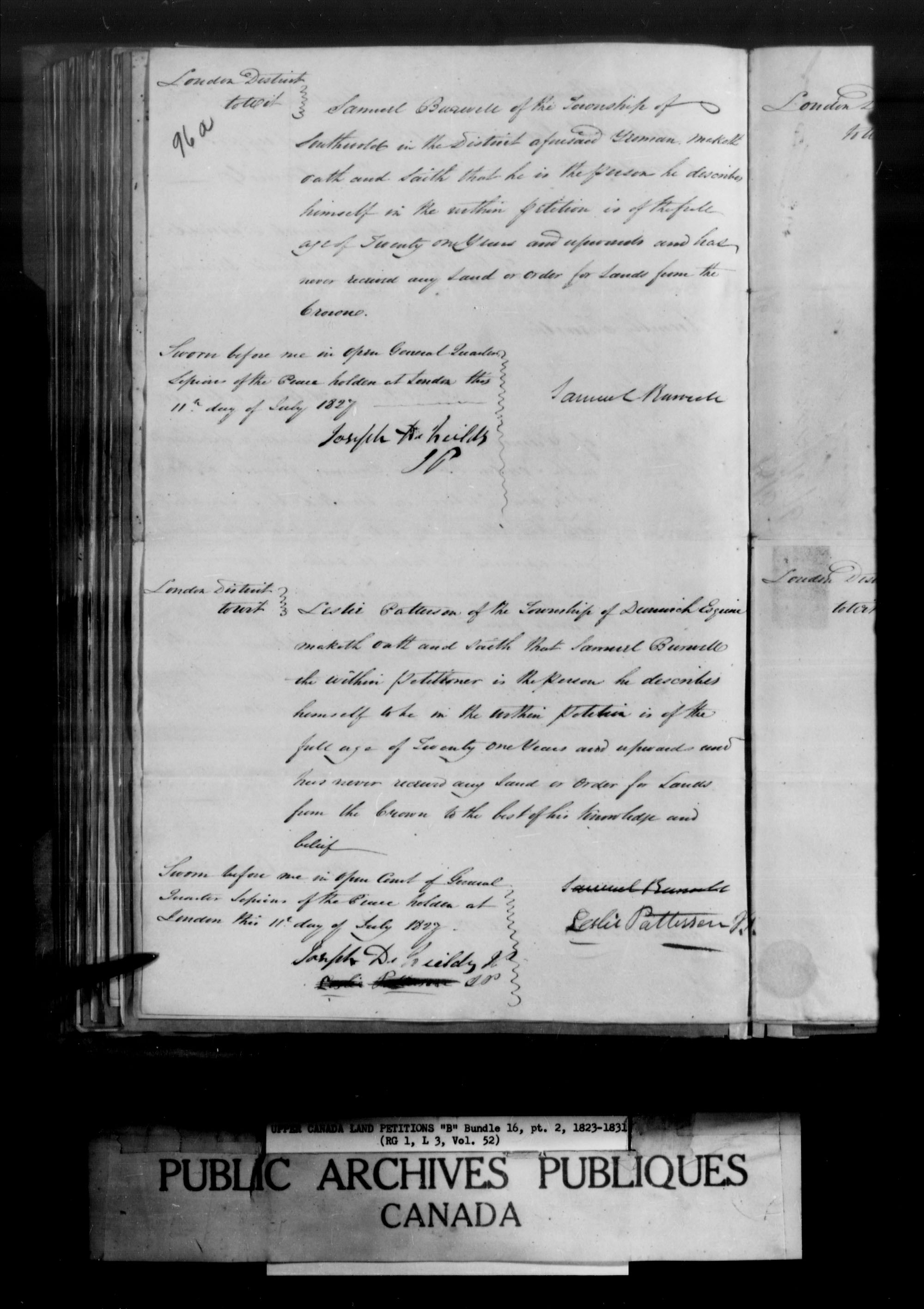 Title: Upper Canada Land Petitions (1763-1865) - Mikan Number: 205131 - Microform: c-1629