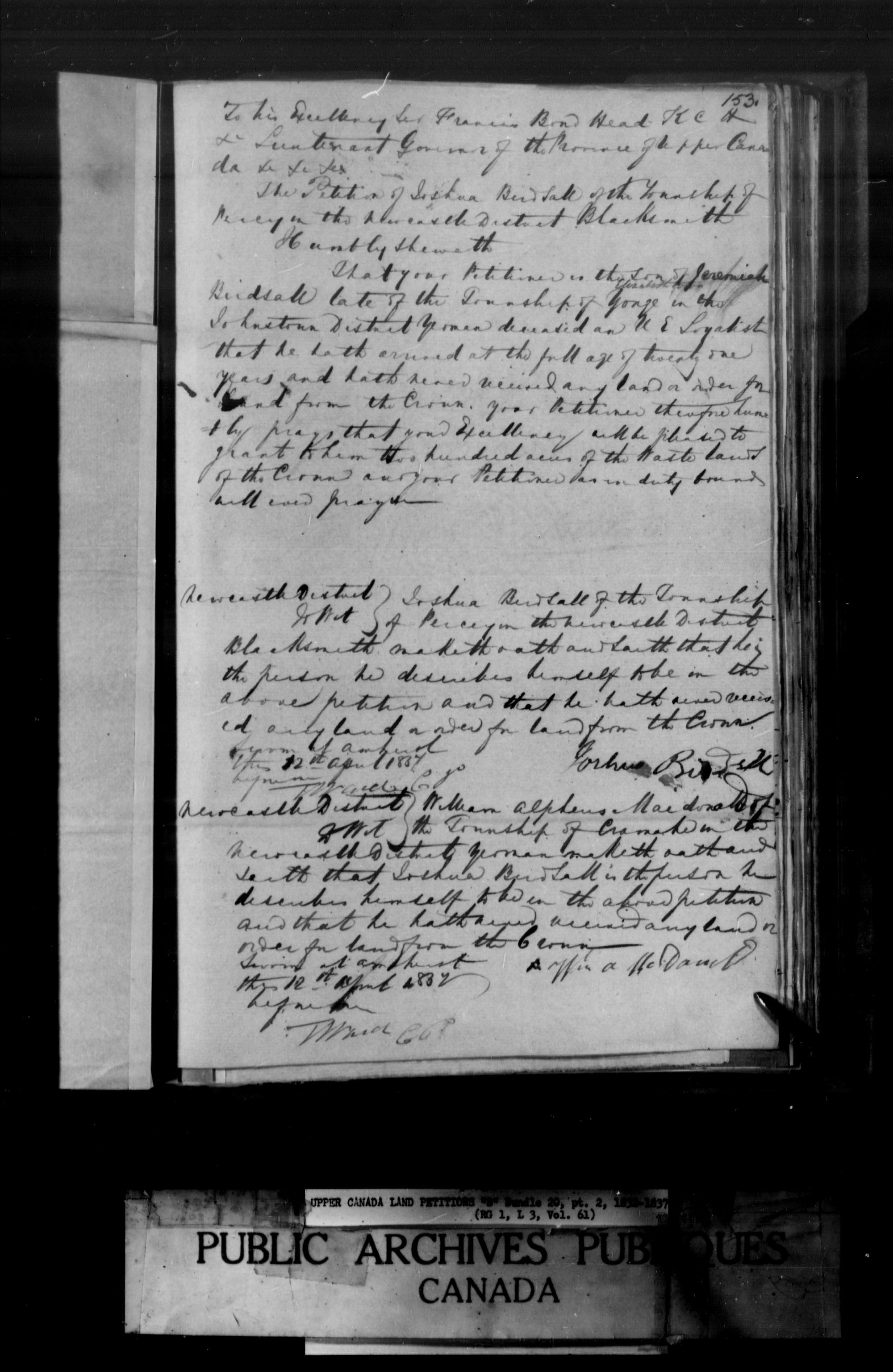 Title: Upper Canada Land Petitions (1763-1865) - Mikan Number: 205131 - Microform: c-1633