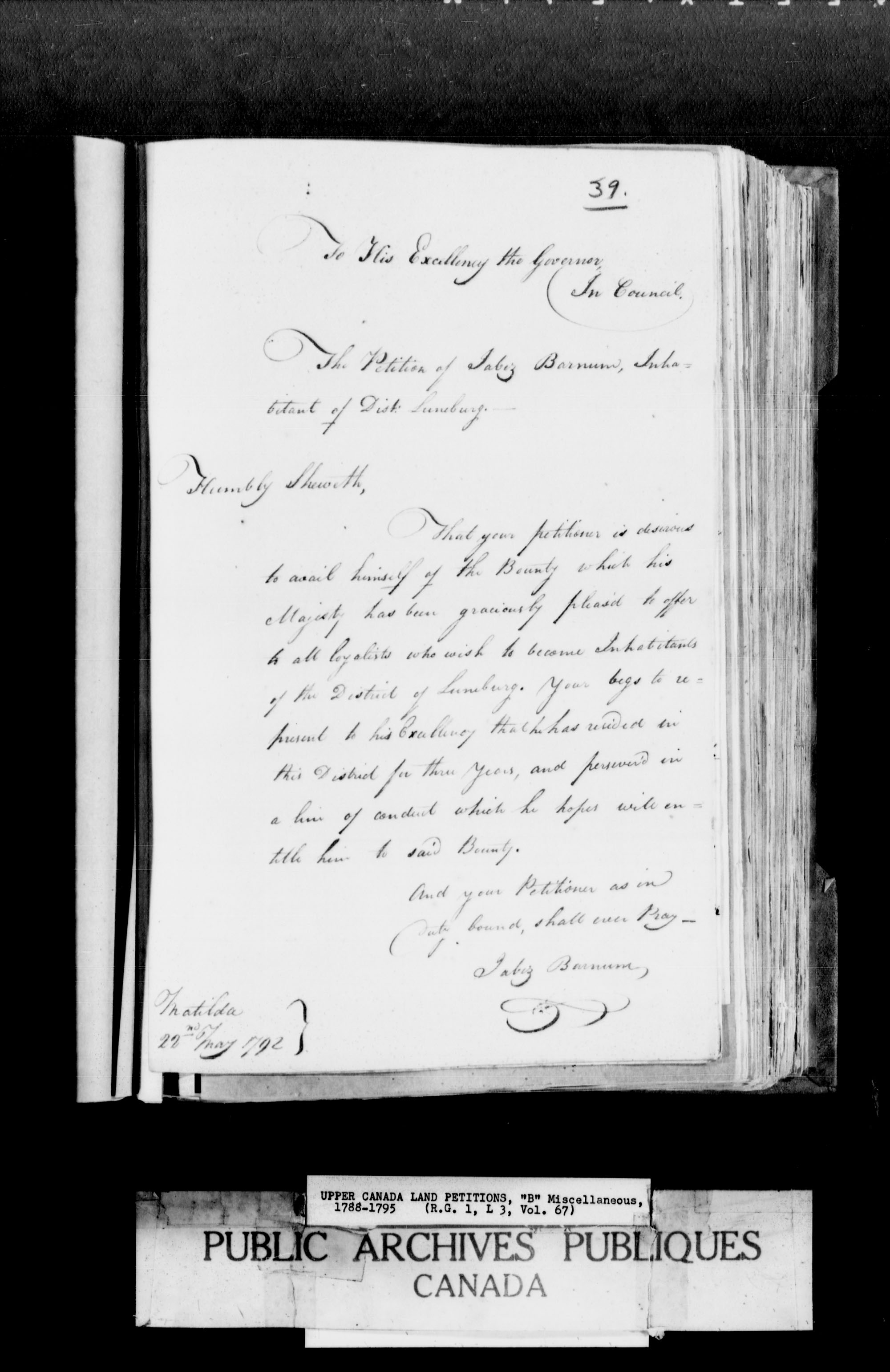 Titre : Demandes de terres du Haut-Canada (1763-1865) - N d'enregistrement Mikan : 205131 - Microforme : c-1635