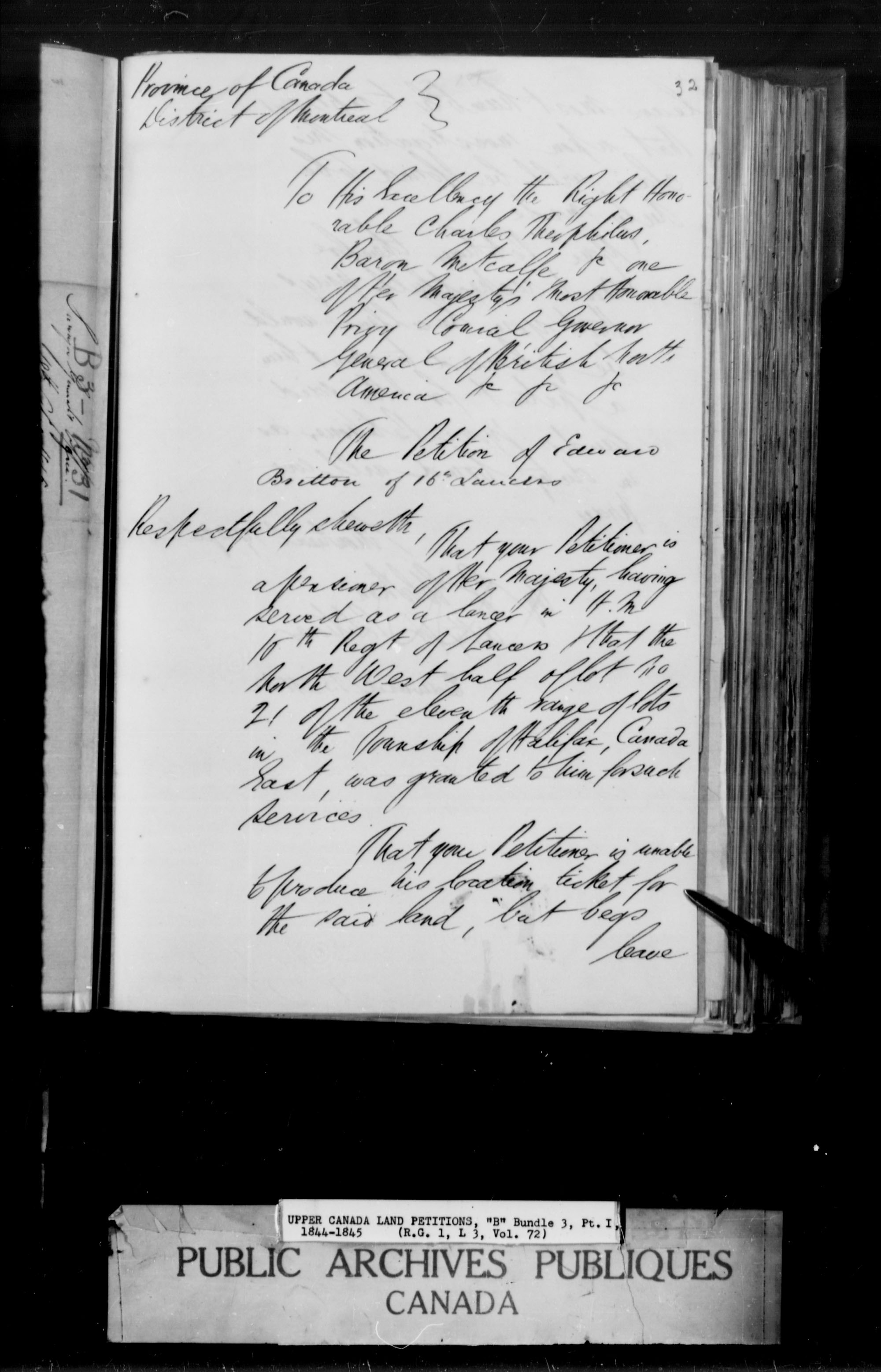Title: Upper Canada Land Petitions (1763-1865) - Mikan Number: 205131 - Microform: c-1637