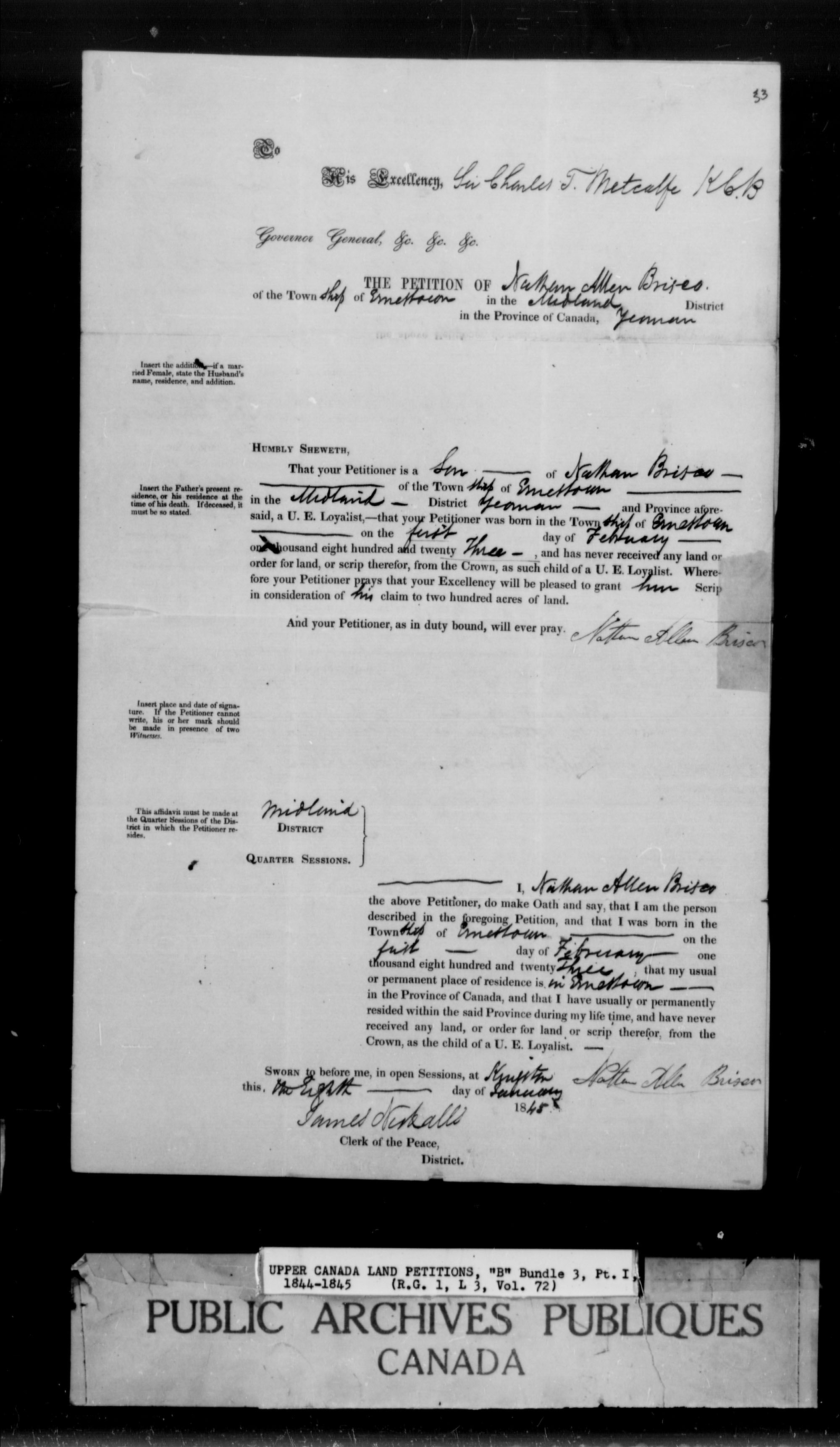 Title: Upper Canada Land Petitions (1763-1865) - Mikan Number: 205131 - Microform: c-1637