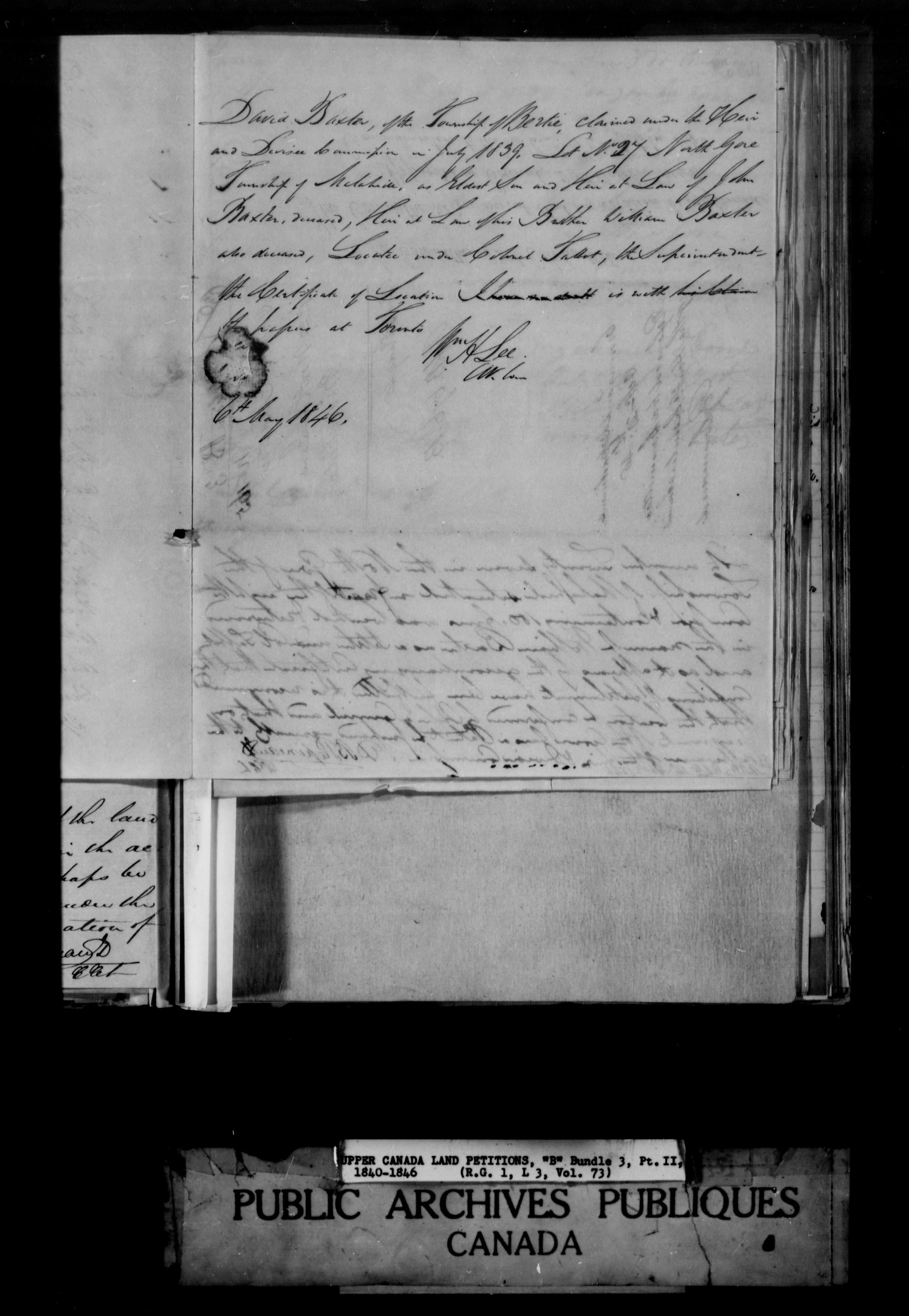 Title: Upper Canada Land Petitions (1763-1865) - Mikan Number: 205131 - Microform: c-1638