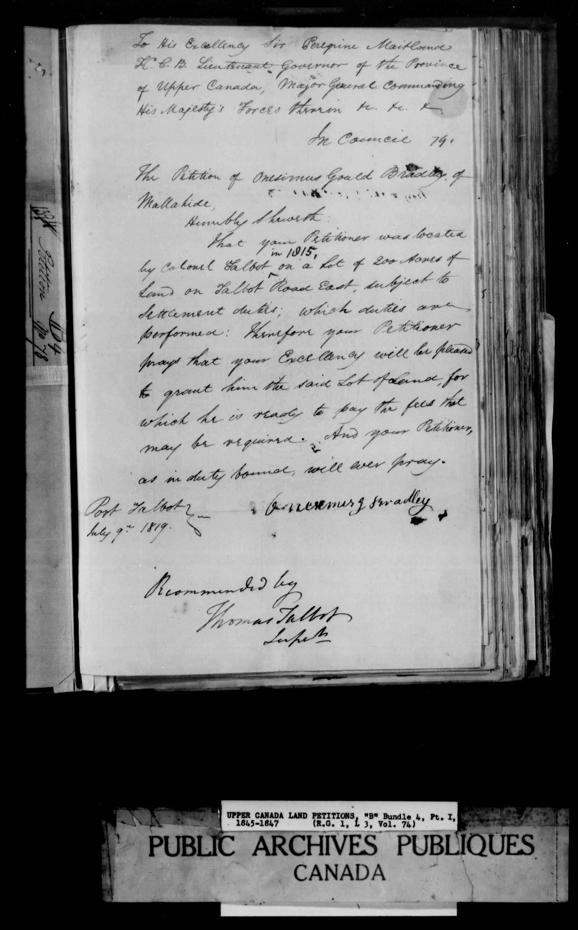 Title: Upper Canada Land Petitions (1763-1865) - Mikan Number: 205131 - Microform: c-1639