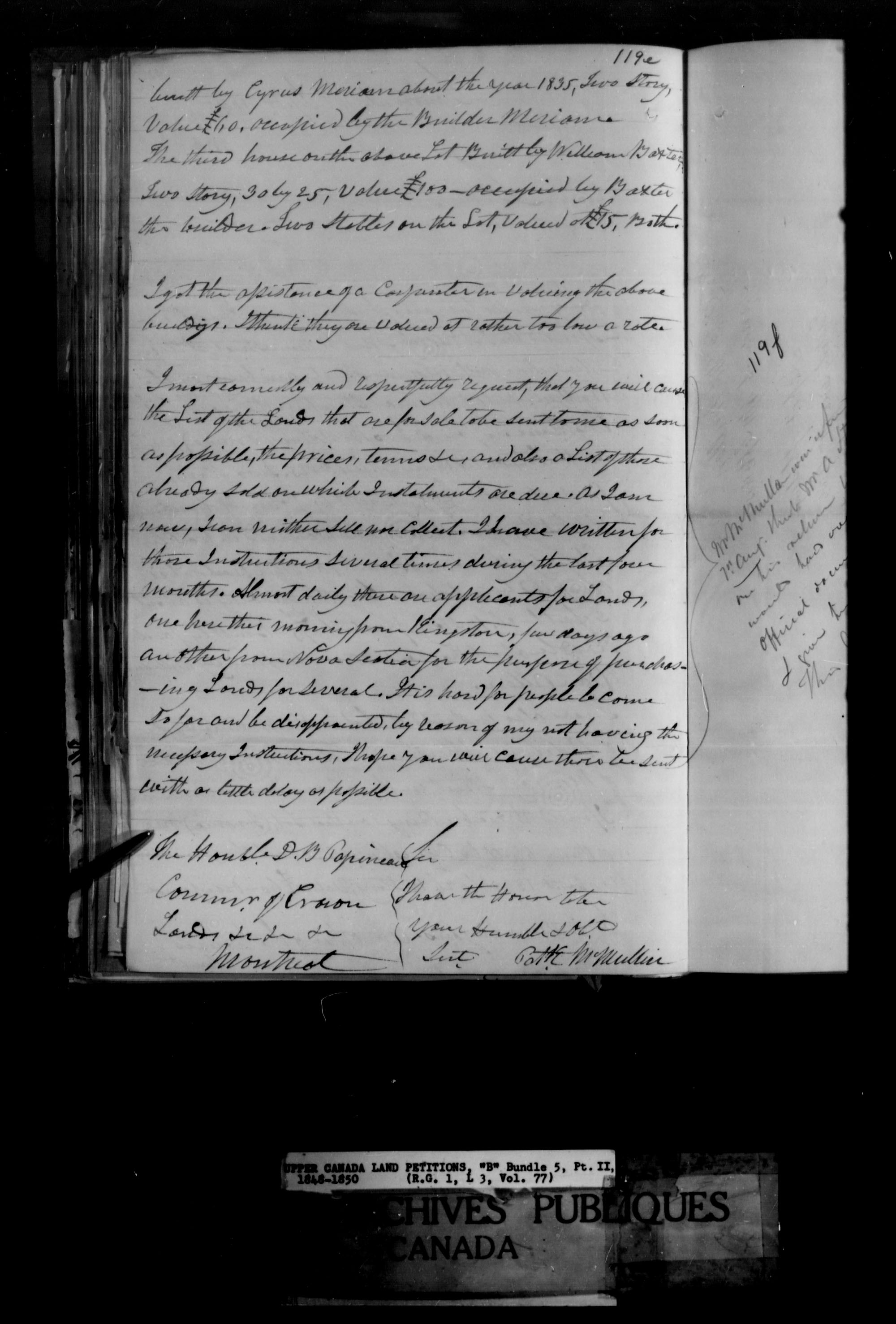 Titre : Demandes de terres du Haut-Canada (1763-1865) - N d'enregistrement Mikan : 205131 - Microforme : c-1641
