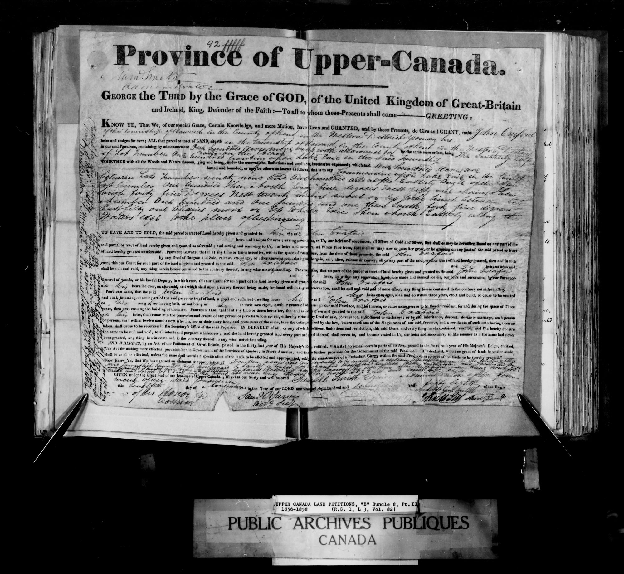 Titre : Demandes de terres du Haut-Canada (1763-1865) - N d'enregistrement Mikan : 205131 - Microforme : c-1644