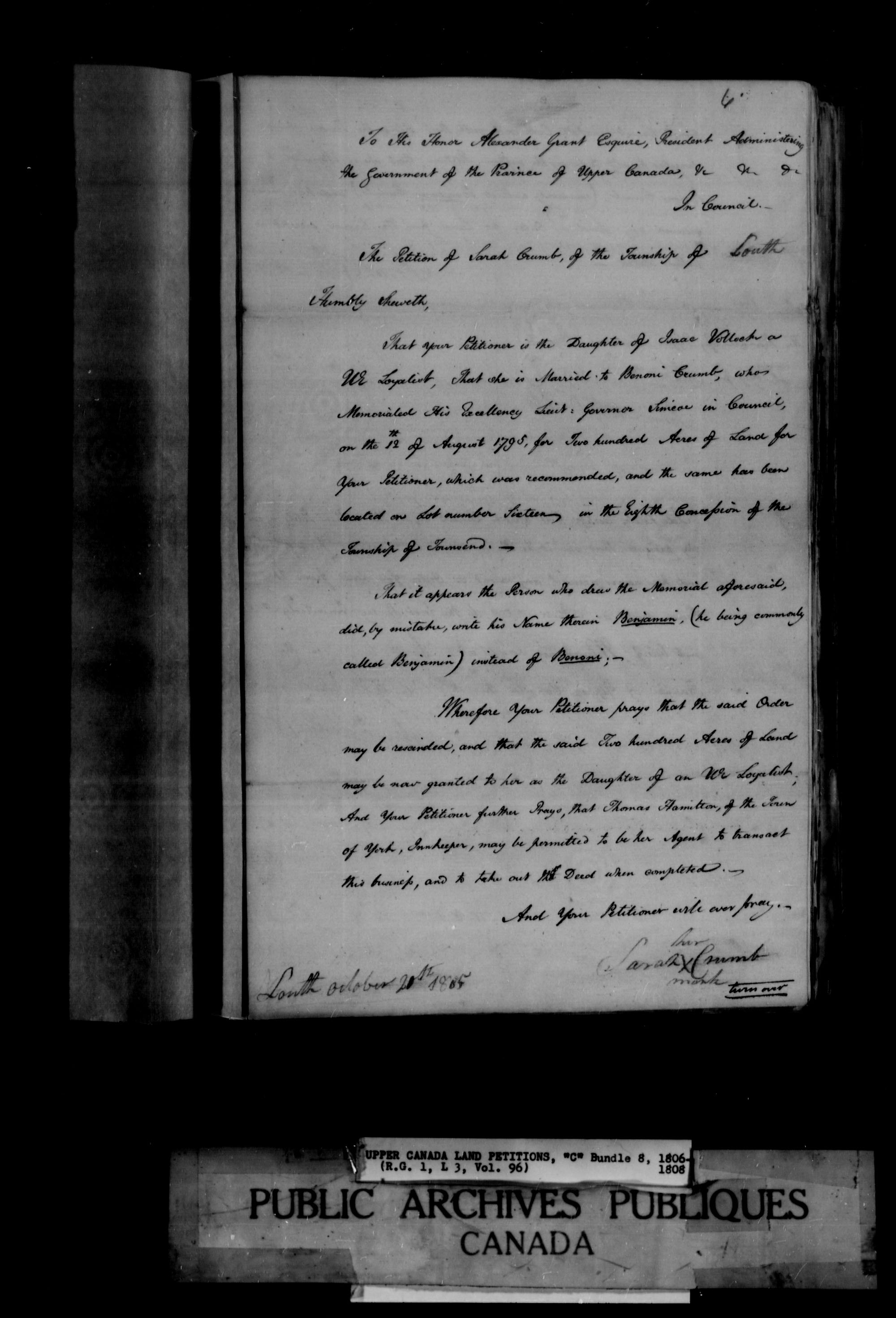 Title: Upper Canada Land Petitions (1763-1865) - Mikan Number: 205131 - Microform: c-1650