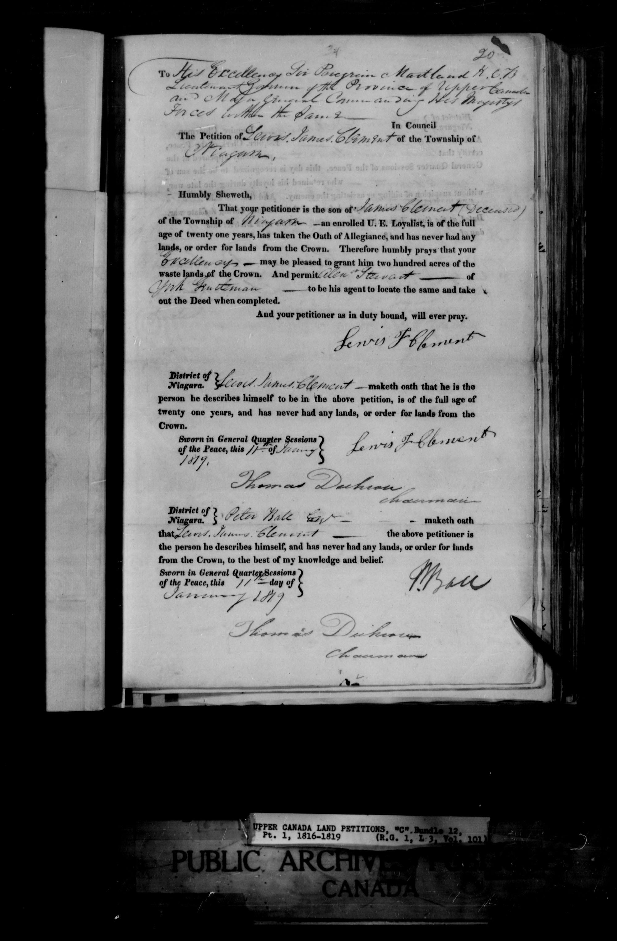 Titre : Demandes de terres du Haut-Canada (1763-1865) - N d'enregistrement Mikan : 205131 - Microforme : c-1653