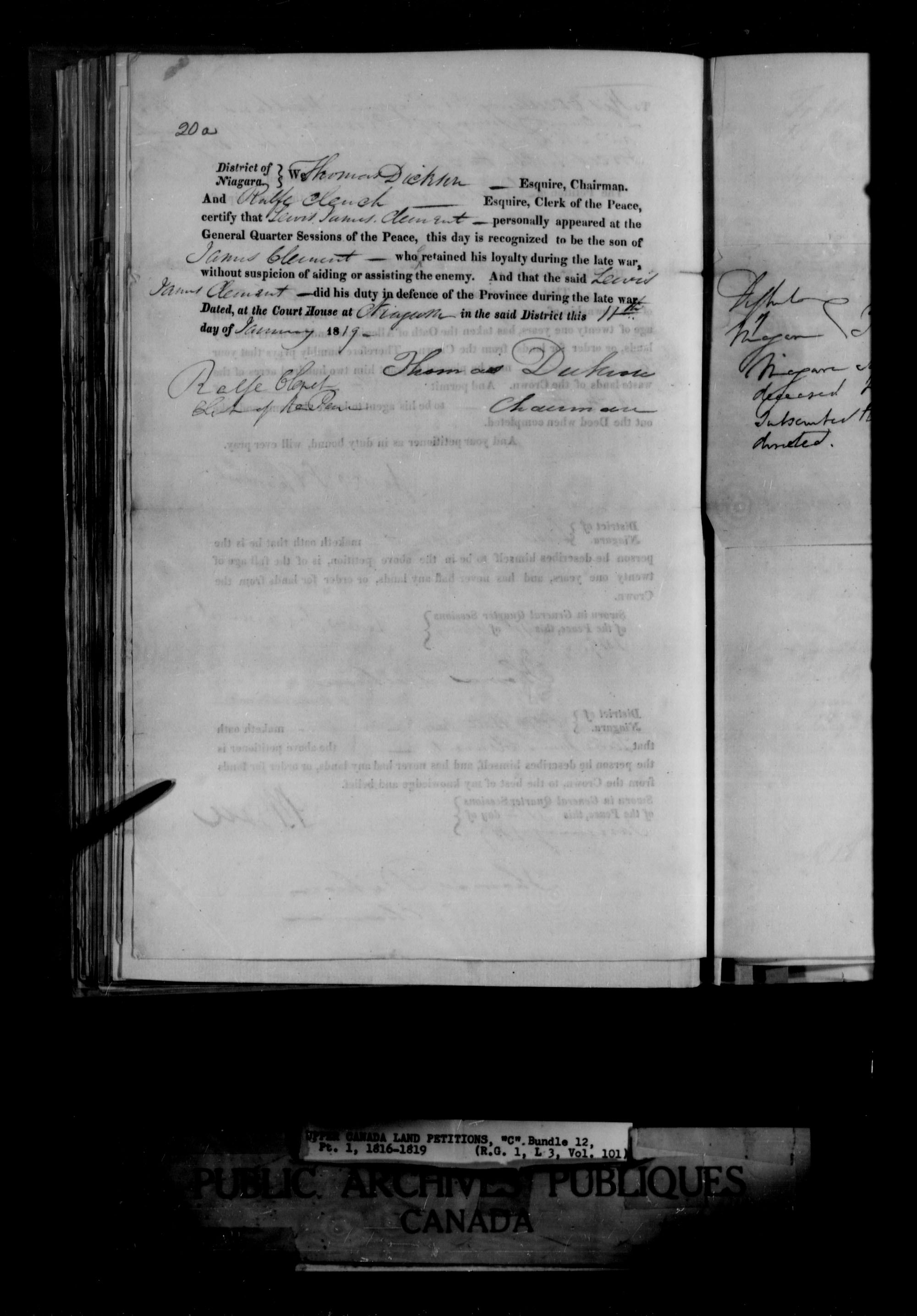 Titre : Demandes de terres du Haut-Canada (1763-1865) - N d'enregistrement Mikan : 205131 - Microforme : c-1653