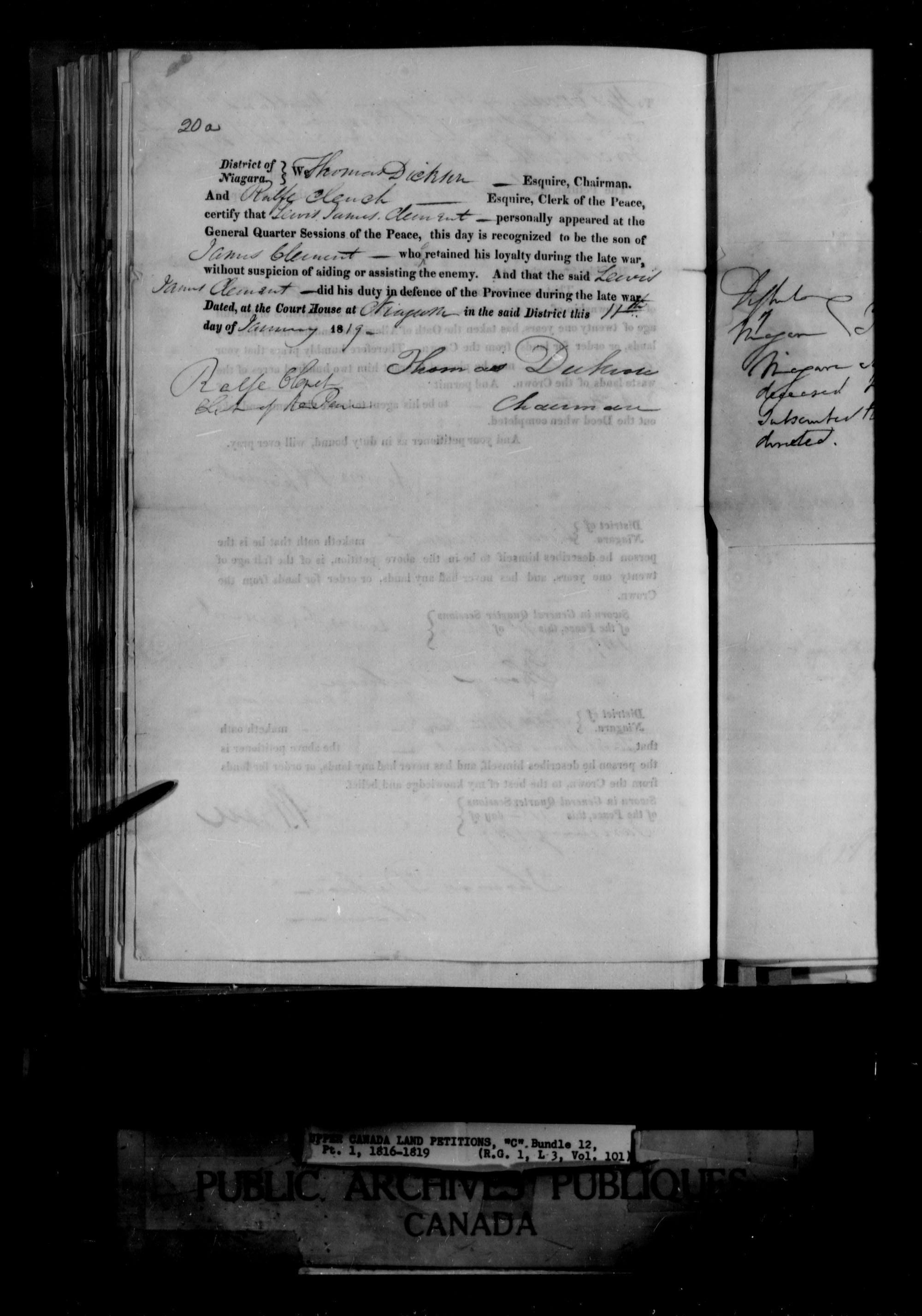 Title: Upper Canada Land Petitions (1763-1865) - Mikan Number: 205131 - Microform: c-1653