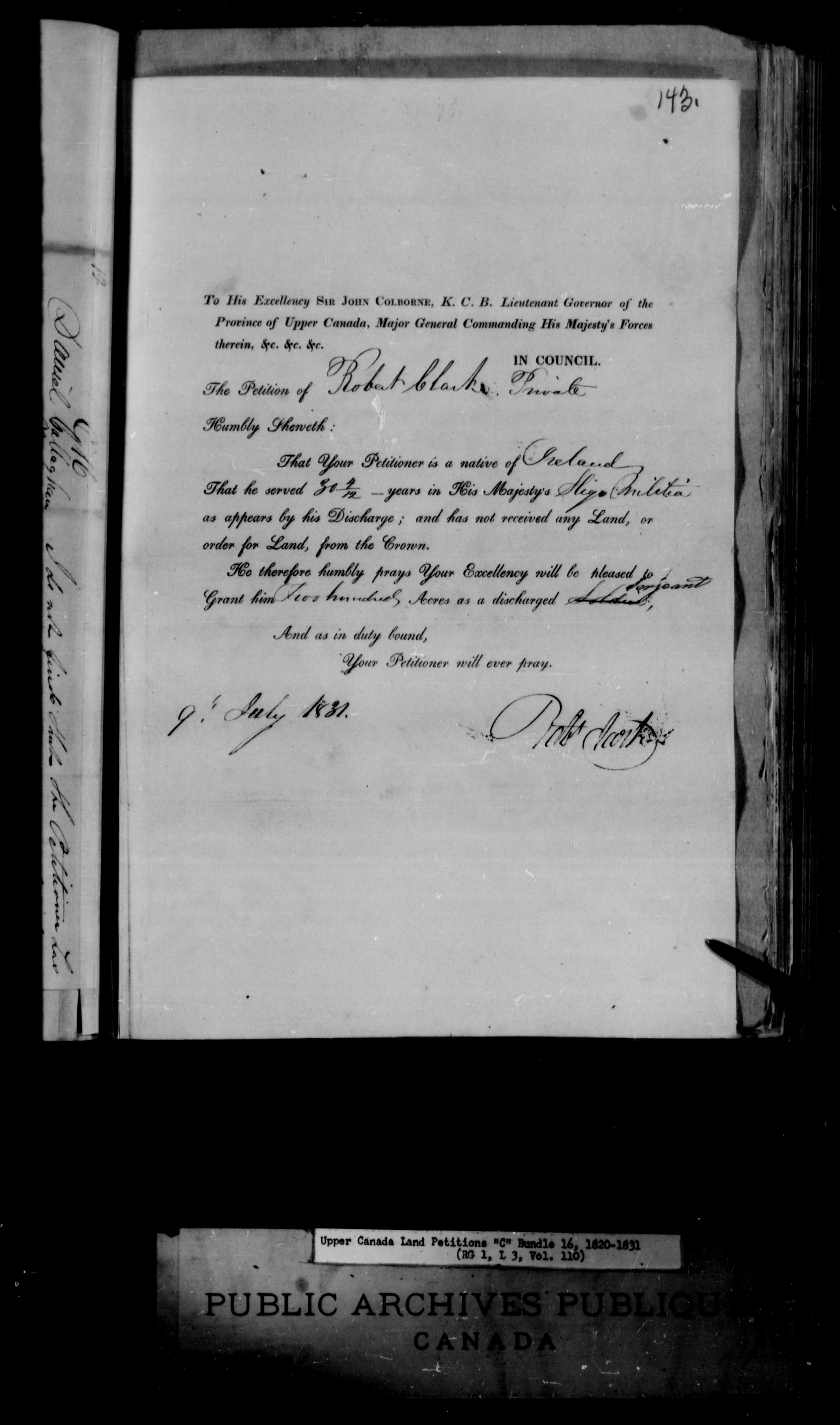 Title: Upper Canada Land Petitions (1763-1865) - Mikan Number: 205131 - Microform: c-1725