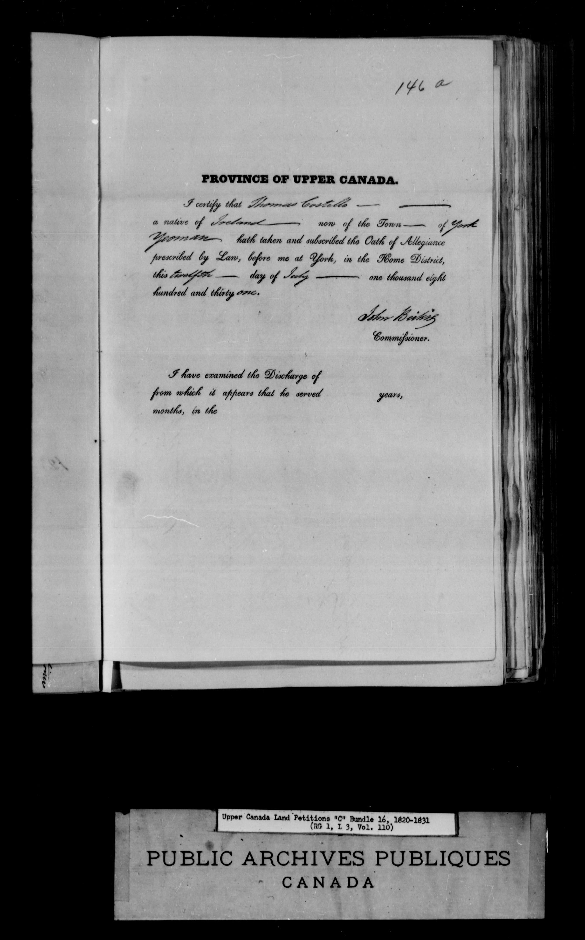 Title: Upper Canada Land Petitions (1763-1865) - Mikan Number: 205131 - Microform: c-1726