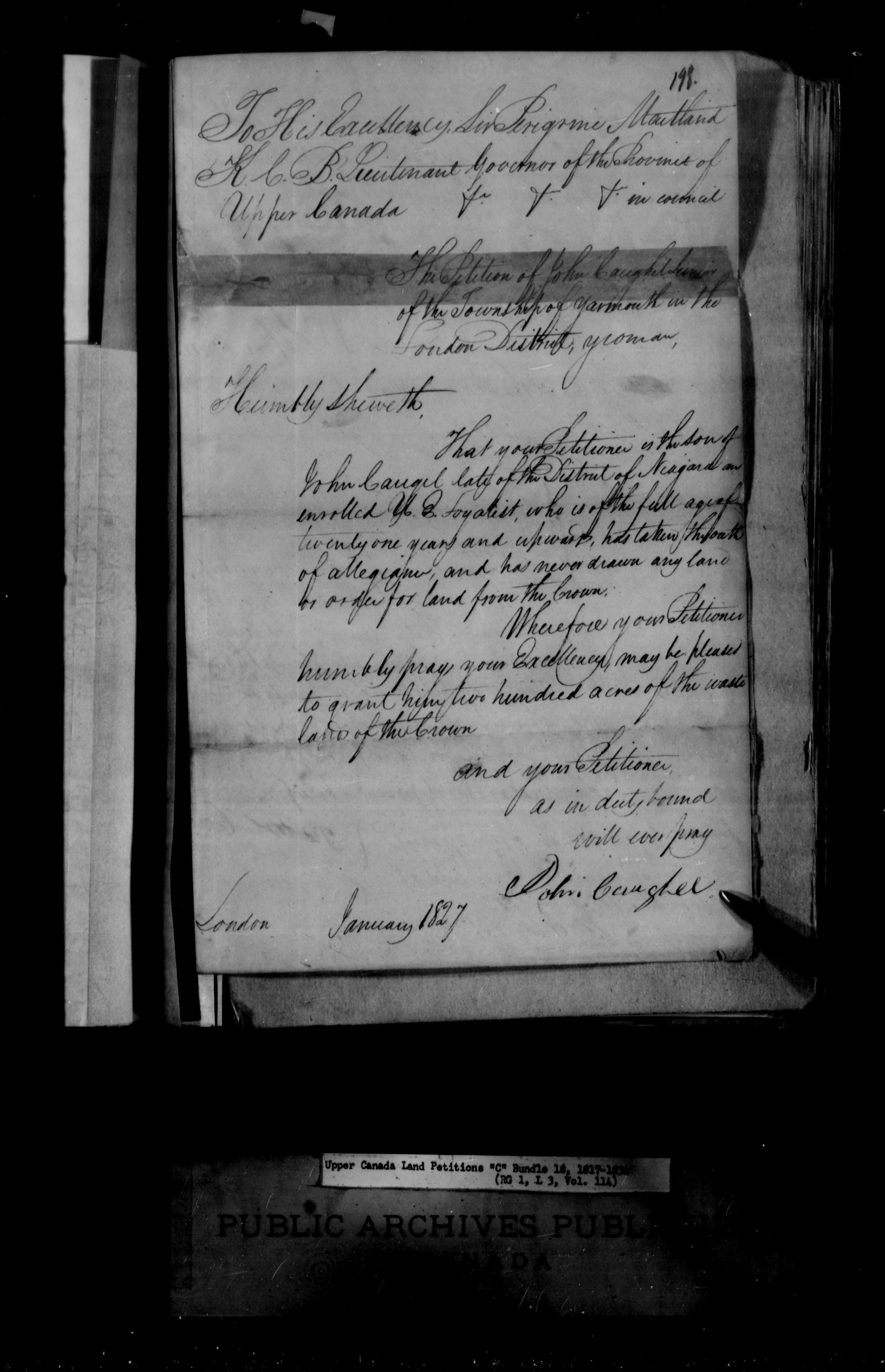 Title: Upper Canada Land Petitions (1763-1865) - Mikan Number: 205131 - Microform: c-1727