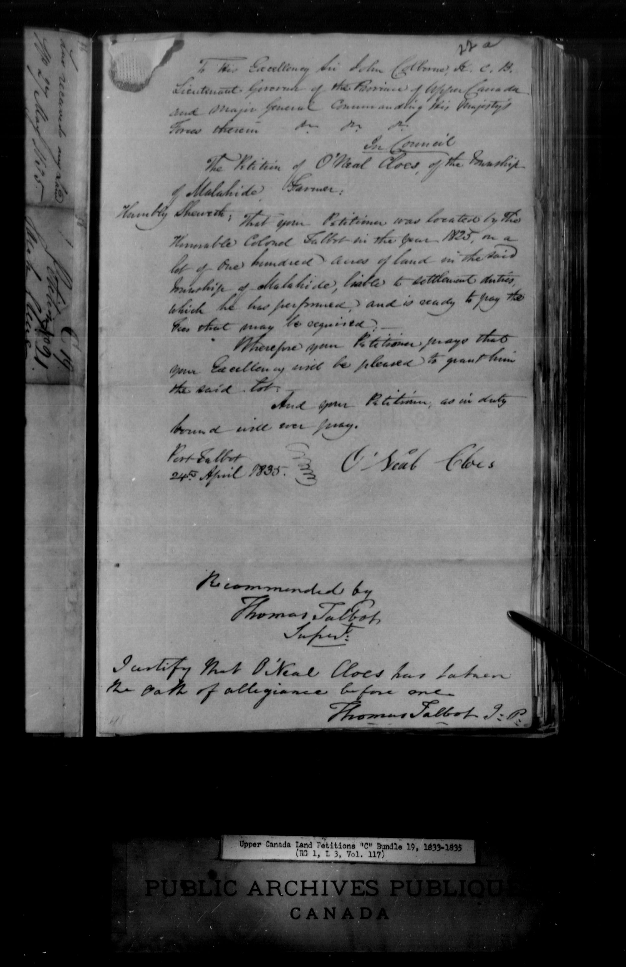 Title: Upper Canada Land Petitions (1763-1865) - Mikan Number: 205131 - Microform: c-1728