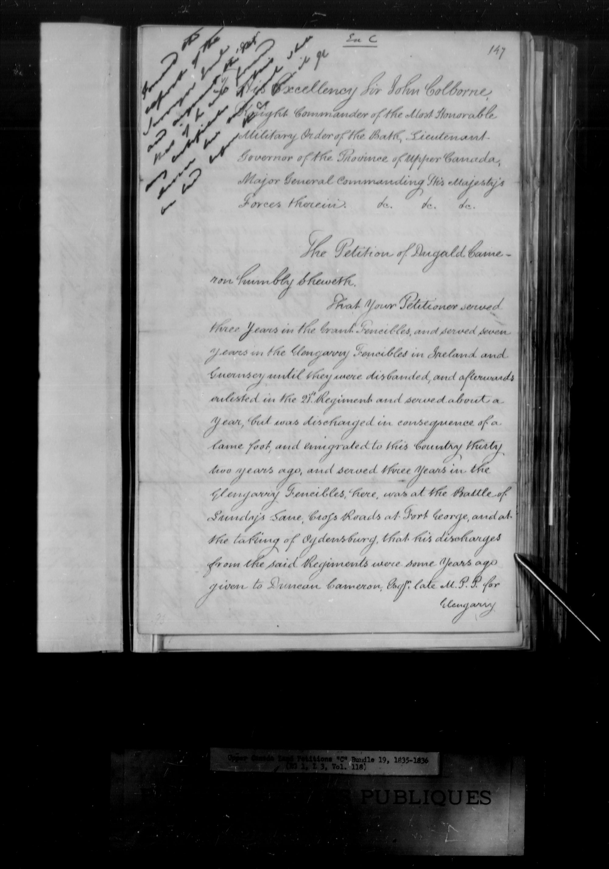 Titre : Demandes de terres du Haut-Canada (1763-1865) - N d'enregistrement Mikan : 205131 - Microforme : c-1728