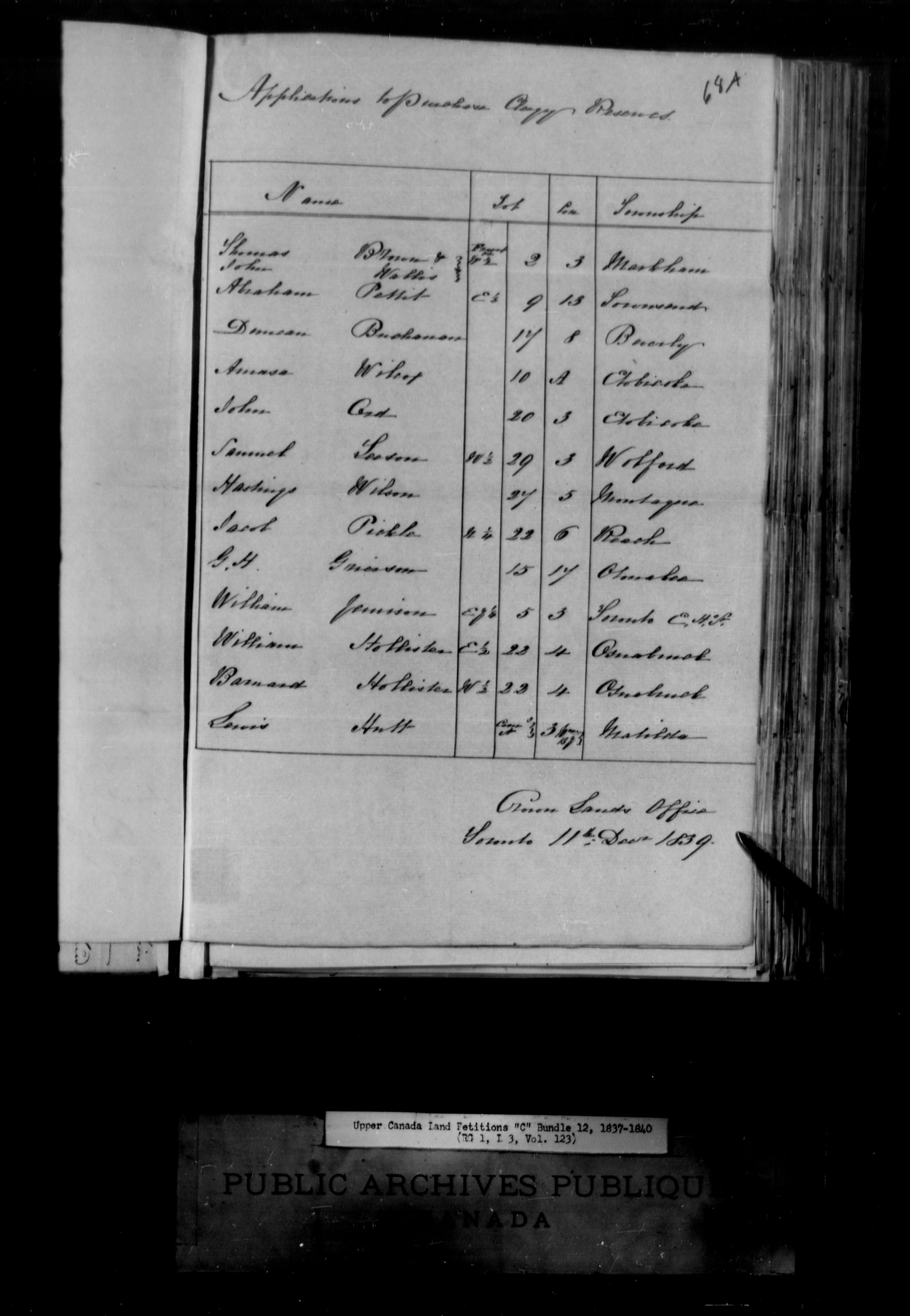 Title: Upper Canada Land Petitions (1763-1865) - Mikan Number: 205131 - Microform: c-1730