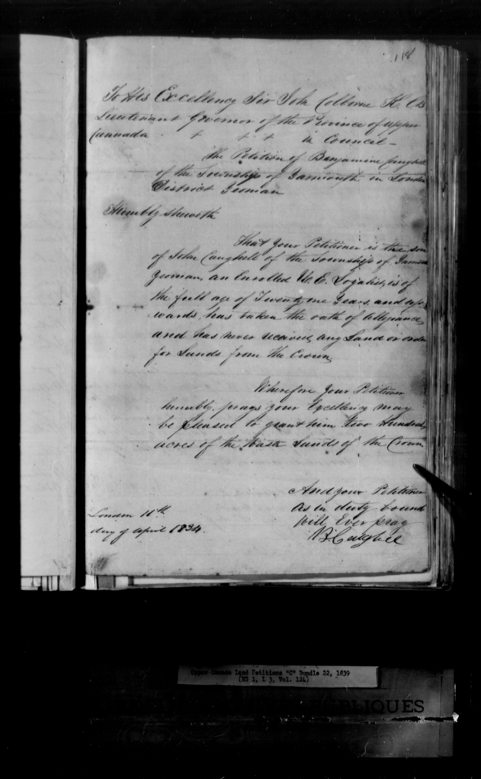 Title: Upper Canada Land Petitions (1763-1865) - Mikan Number: 205131 - Microform: c-1731