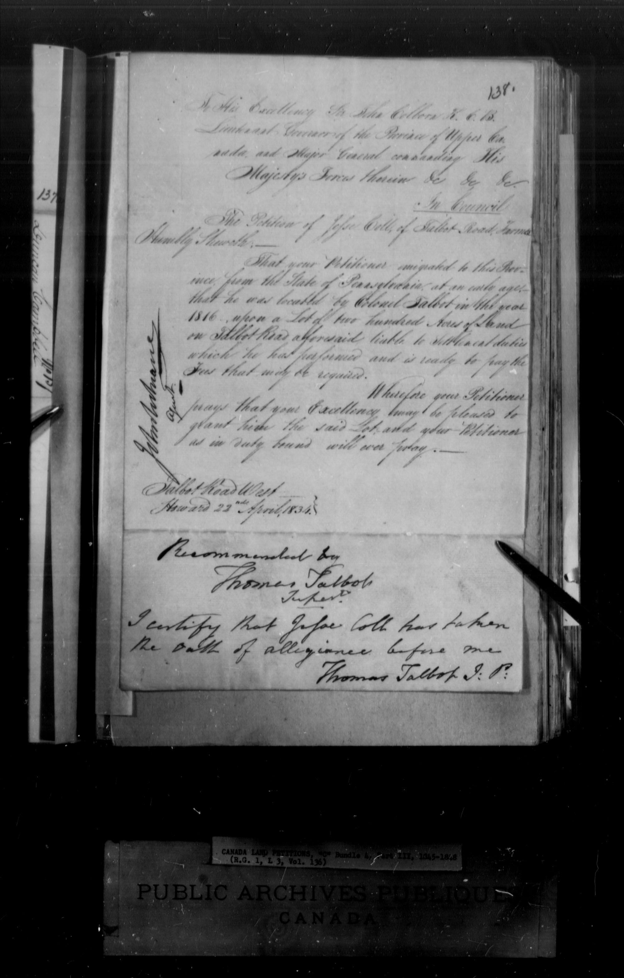 Title: Upper Canada Land Petitions (1763-1865) - Mikan Number: 205131 - Microform: c-1735